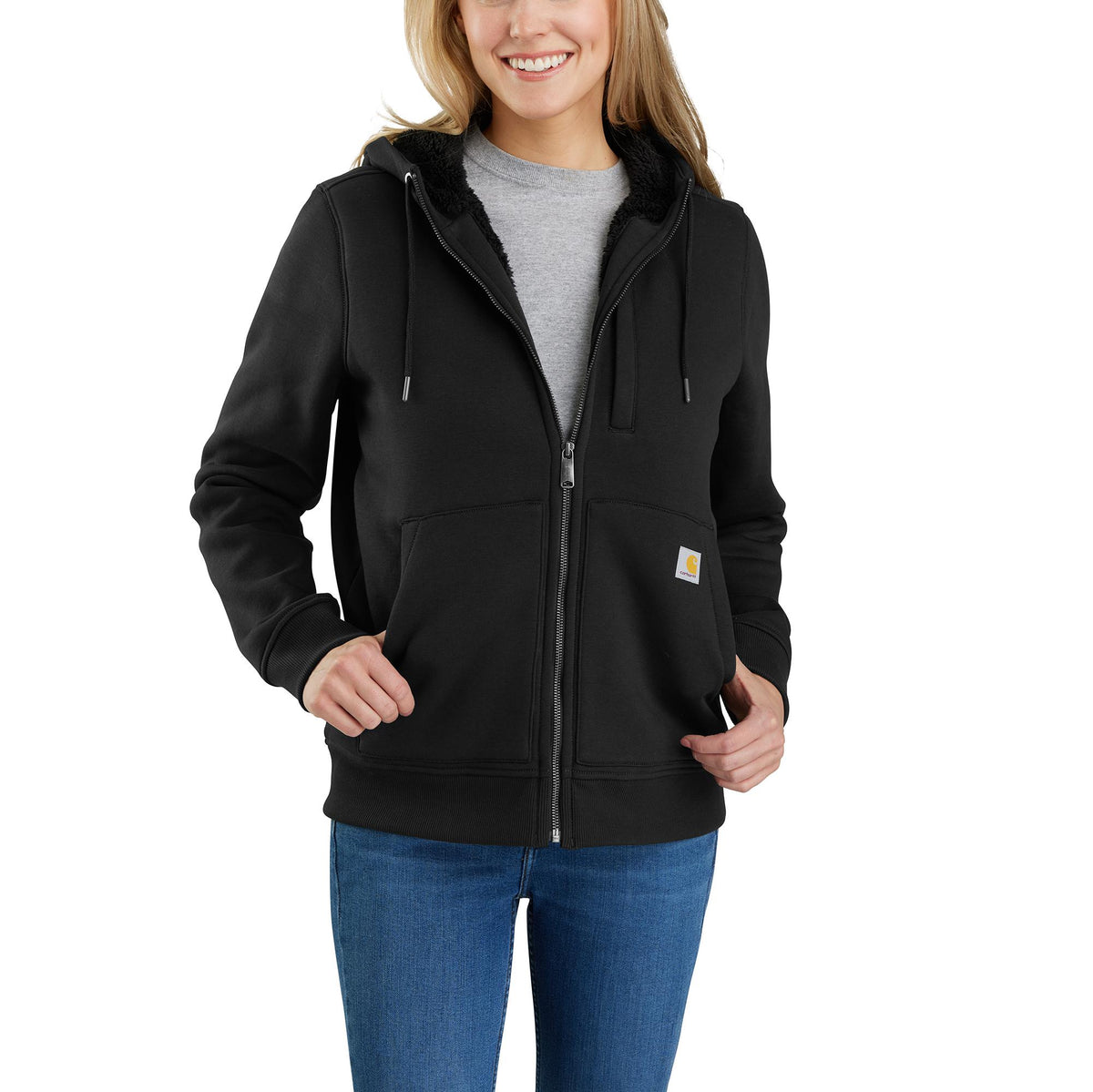 Carhartt Women's Relaxed Fit Sherpa-Lined Full-Zip Hoodie Sweatshirts & Hoodies Carhartt Black 1XL Plus