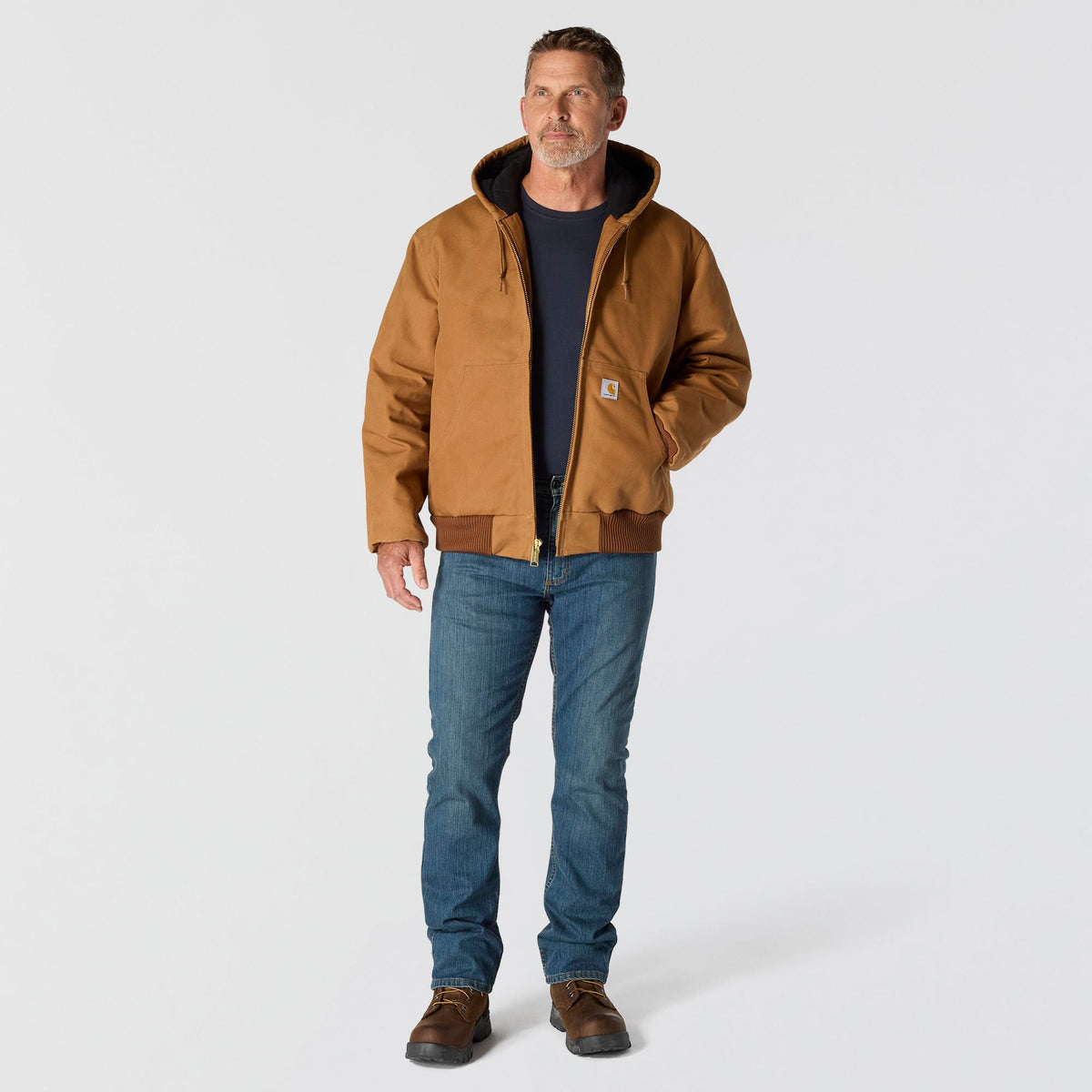 Carhartt Men's Flannel Lined Firm Duck Zip Hooded Active Jacket Jackets & Coats Carhartt