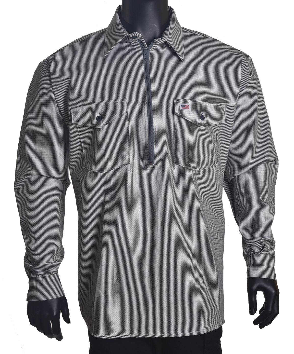 Whistle Workwear Men&#39;s Hickory Half Zip Long Sleeve Work Shirt - Work World - Workwear, Work Boots, Safety Gear