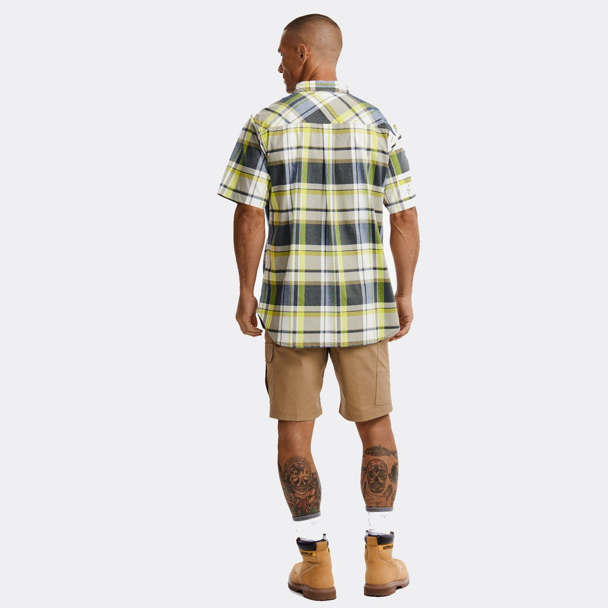 CAT Men's Plaid Button-Downp Short Sleeve Work Shirt Work Shirts CAT
