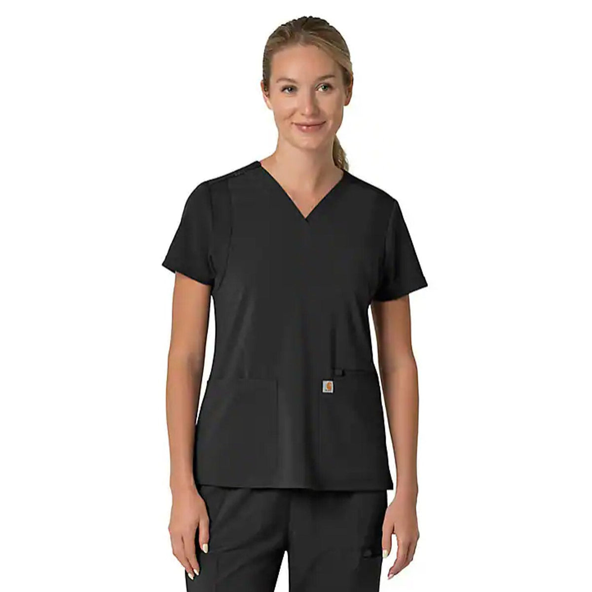 Carhartt Women's Force Flex Panel V-Neck Scrub Top Scrubs Carhartt Black 2XL Reg