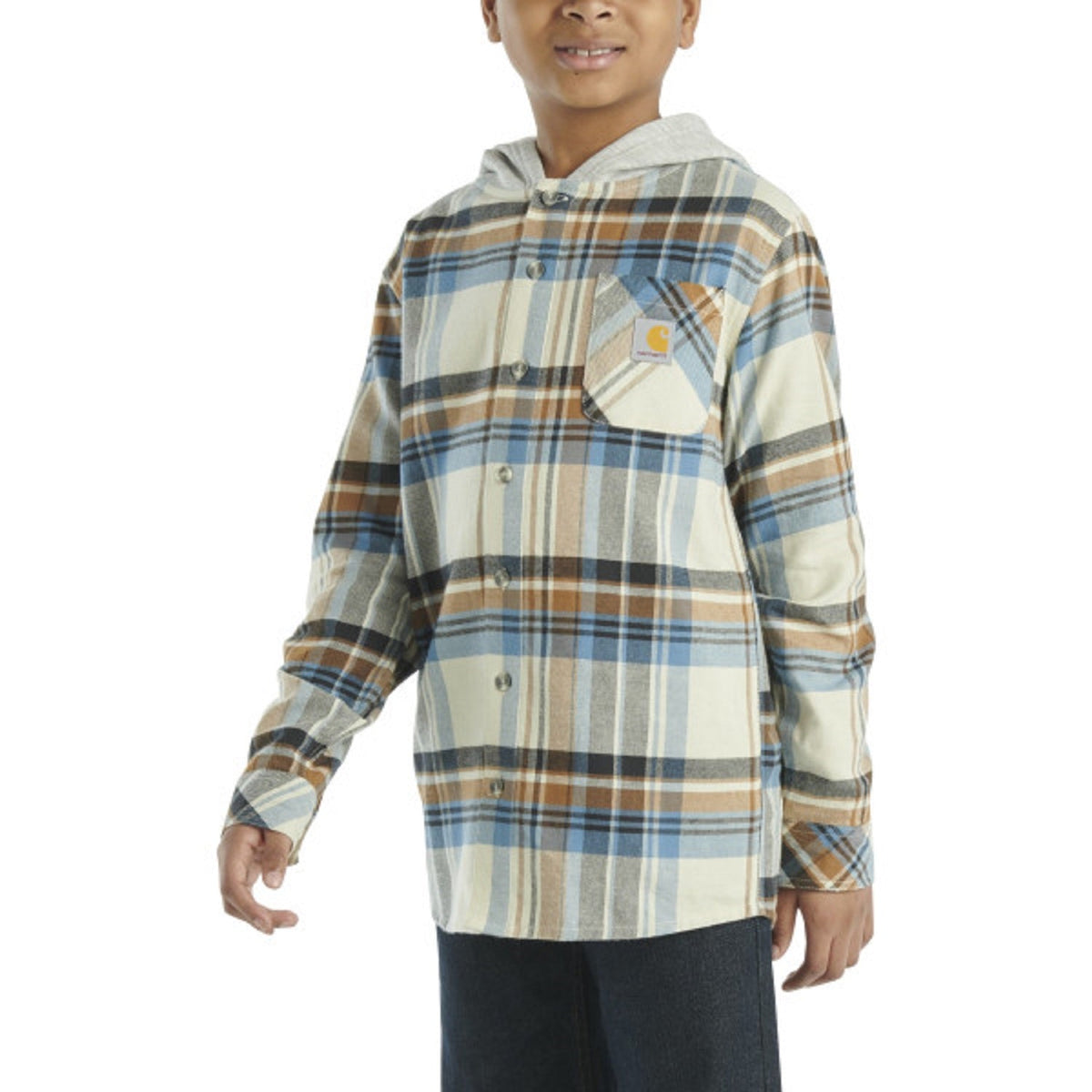 Carhartt Boys' Long Sleeve Flannel Button-Front Hooded Shirt Work Shirts Carhartt