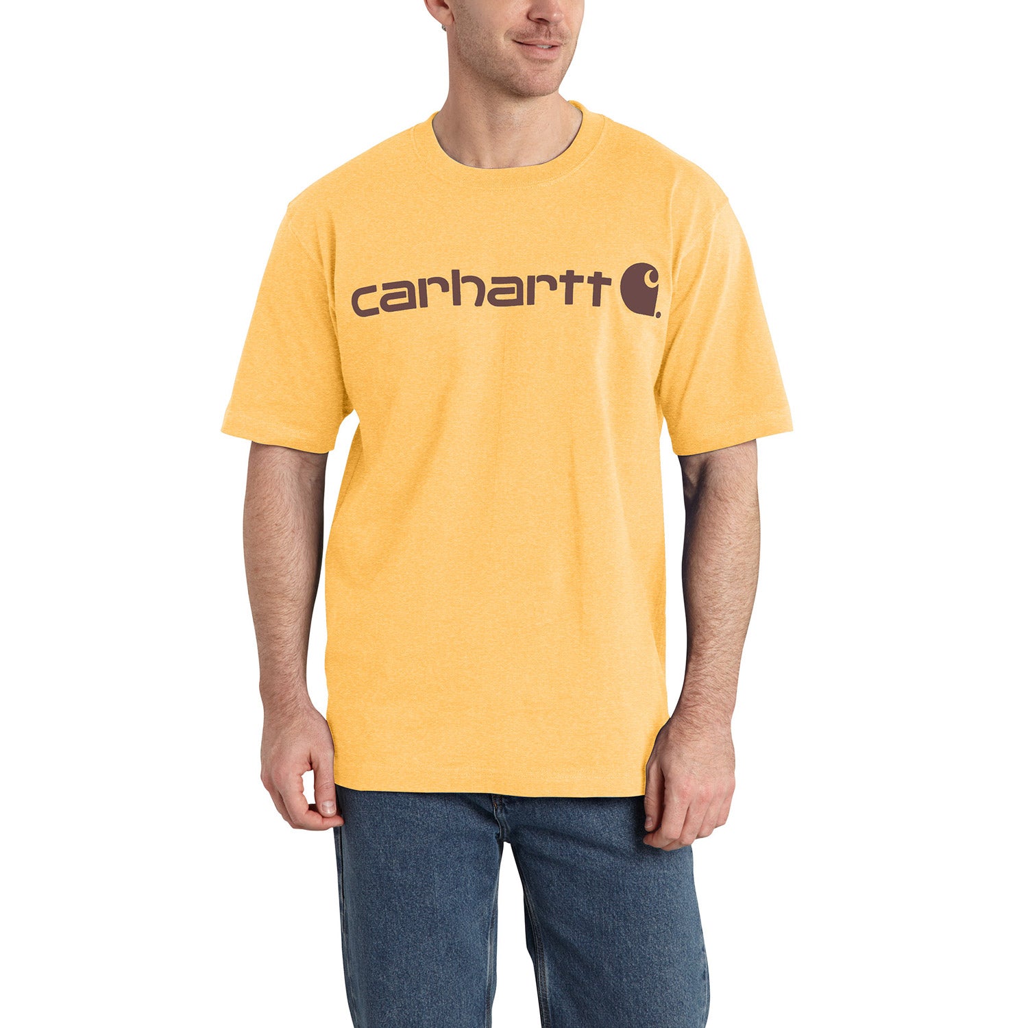 Carhartt Men's Signature Logo Short Sleeve T-Shirt_Vivid Yellow Heather - Work World - Workwear, Work Boots, Safety Gear