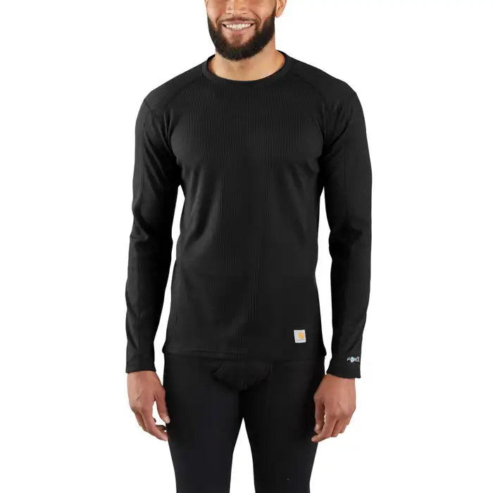 Carhartt Men's Force Midweight Waffle Crew Long Sleeve Base Layer Top Carhartt Black 2XL Reg
