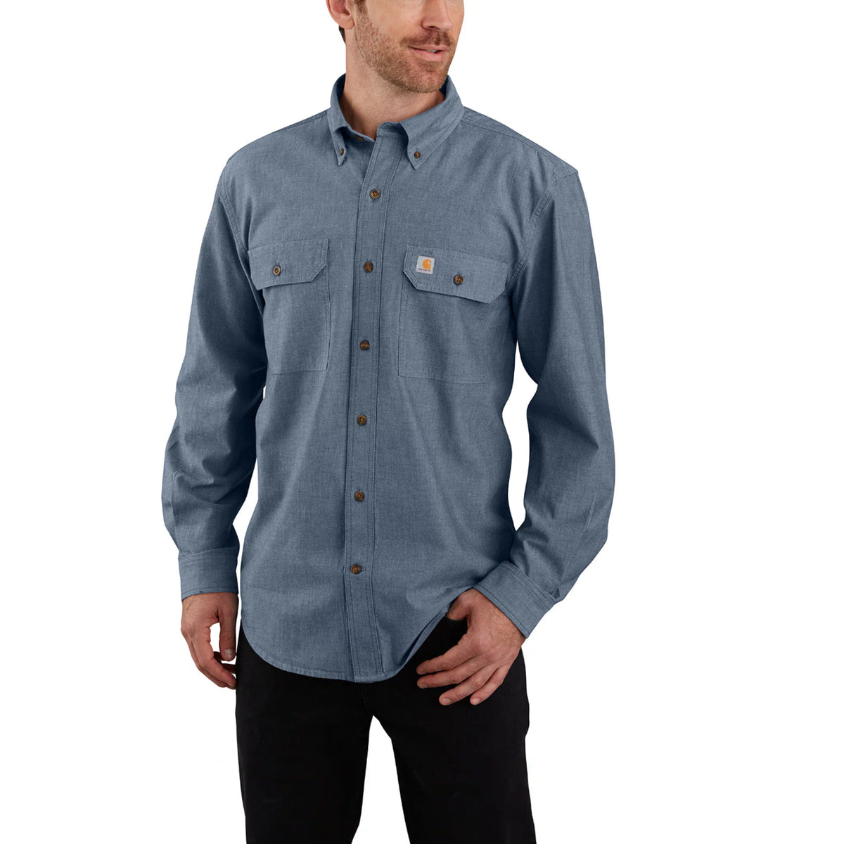 Carhartt Men's Fort Loose Long Sleeve Shirt Work Shirts Carhartt Denim Blue Chambray 2XL Reg