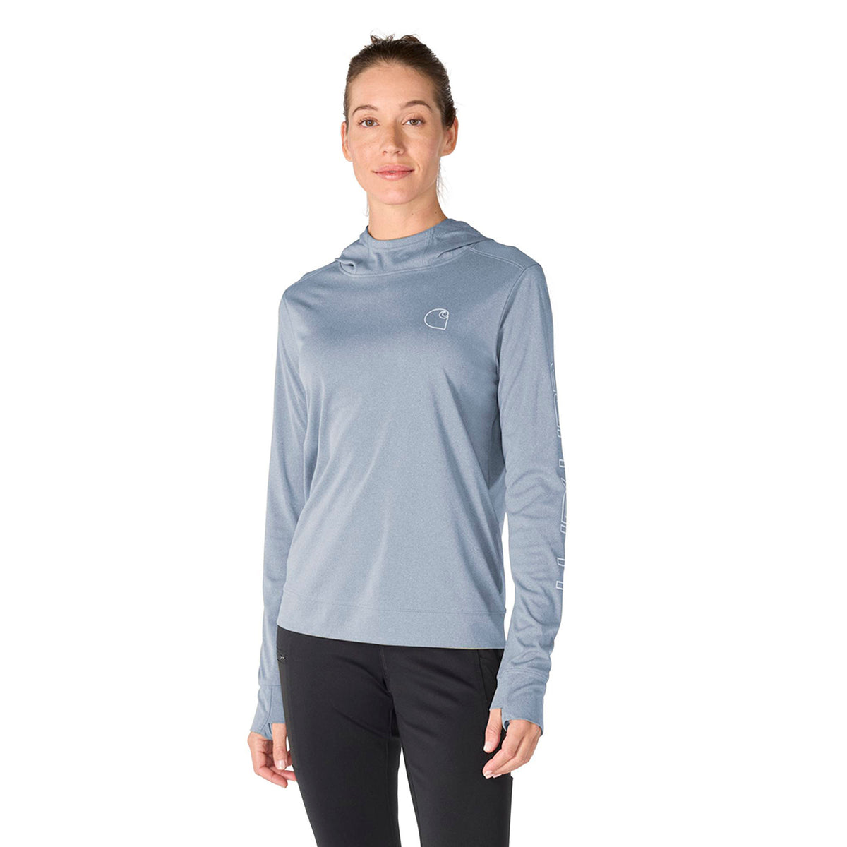 Carhartt Women's Force Sun Defender Relaxed Fit Long Sleeve Graphic Hooded T-Shirt Long Sleeve T-Shirts Carhartt Blue Aura 2XL Reg