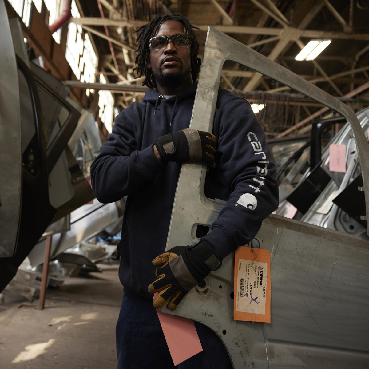 Carhartt Men&#39;s Signature Logo Hooded Pullover Sweatshirt_New Navy - Work World - Workwear, Work Boots, Safety Gear