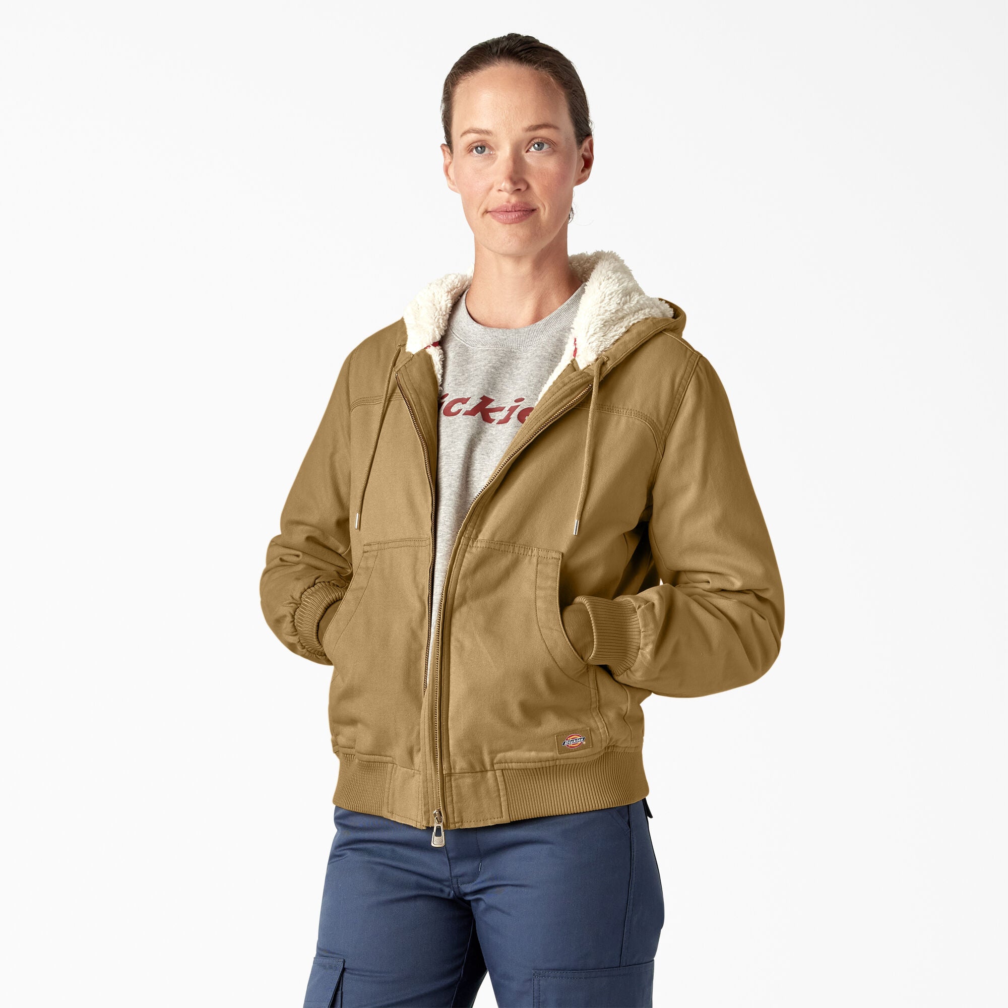 Dickies Women's Sherpa-Lined Duck Hooded Bomber Jacket - Work World - Workwear, Work Boots, Safety Gear