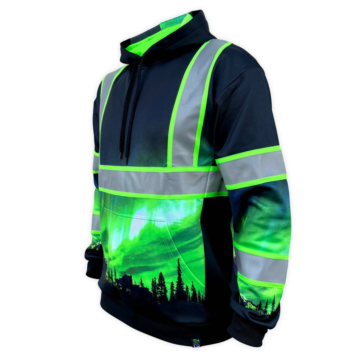 SafetyShirtz Northern Lights Graphic Hi-Vis Hoodie Sweatshirts & Hoodies SafetyShirtz Black 2XL Reg