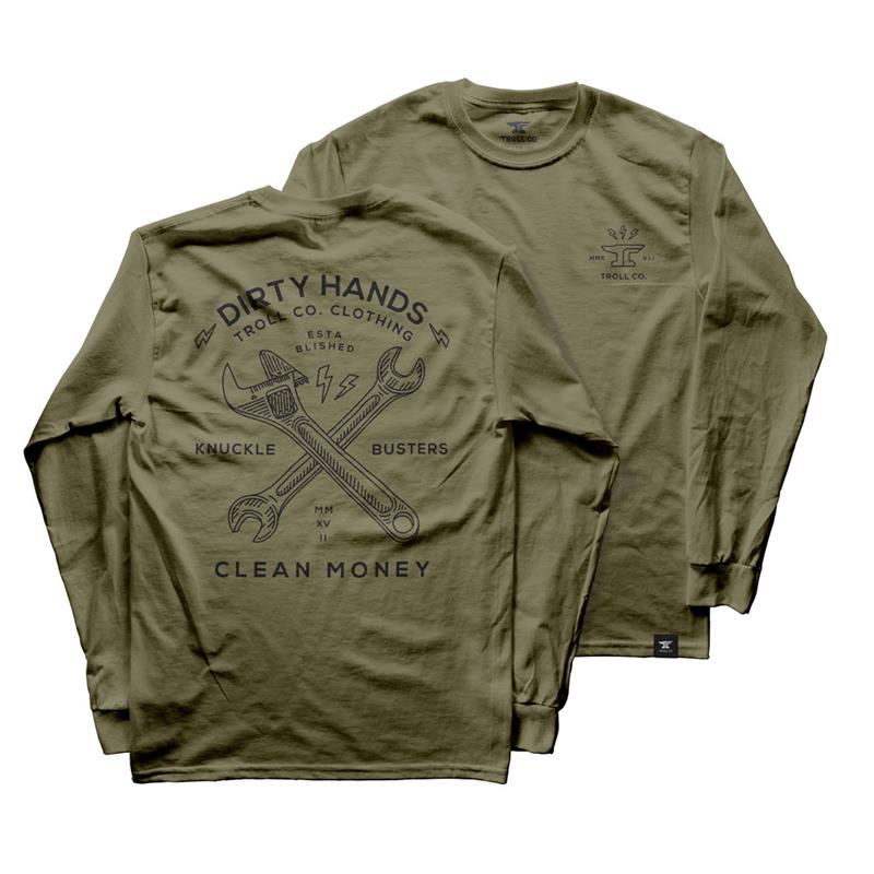 Troll Co. Men's Twisting Wrenches Graphic Long Sleeve T-Shirt Long Sleeve T-Shirts Troll Co. Military Green 2XL Reg