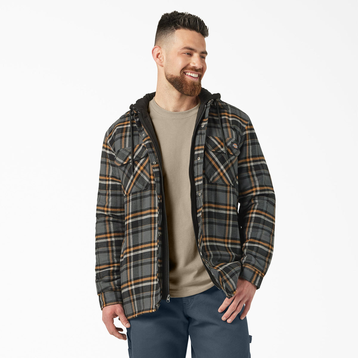 Dickies Men's Durable Water Repellent Hooded Flannel Shirt Jac Jackets & Coats Dickies Grey 2XL Reg