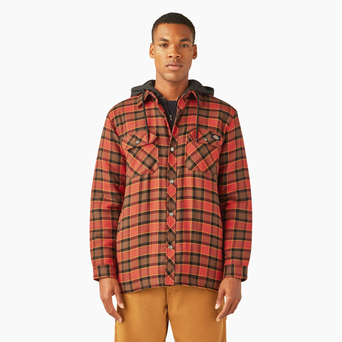 Dickies Men's Durable Water Repellent Hooded Flannel Shirt Jac Jackets & Coats Dickies Red Ochre 2XL Reg