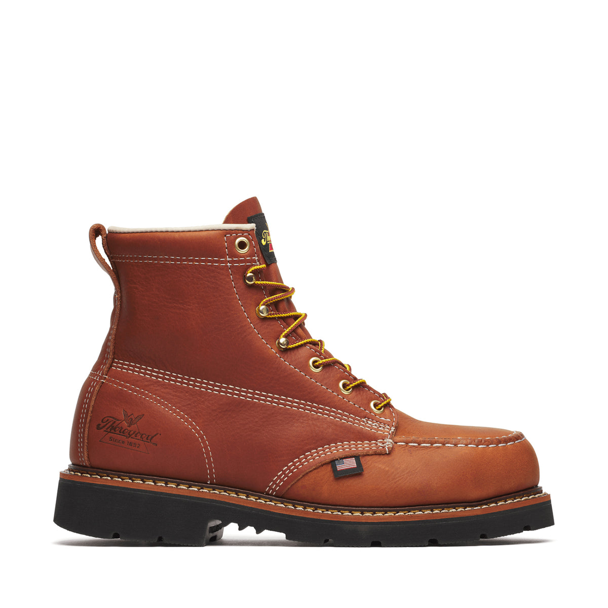 Thorogood Men's American Heritage 6" MAXWear 90 Moc Toe Steel Toe Work Boot Work Boots Thorogood Tobacco Black 10 2E