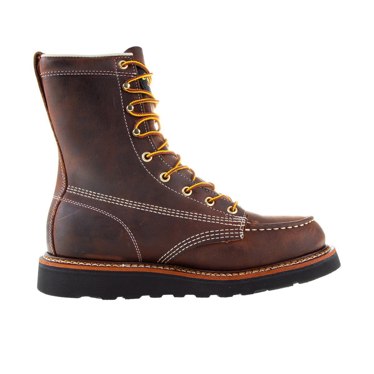 Thorogood Men's American Heritage 8" Moc Toe Black Maxwear Wedge Soft Toe Work Boot Work Boots Thorogood Crazy Horse 10 2E