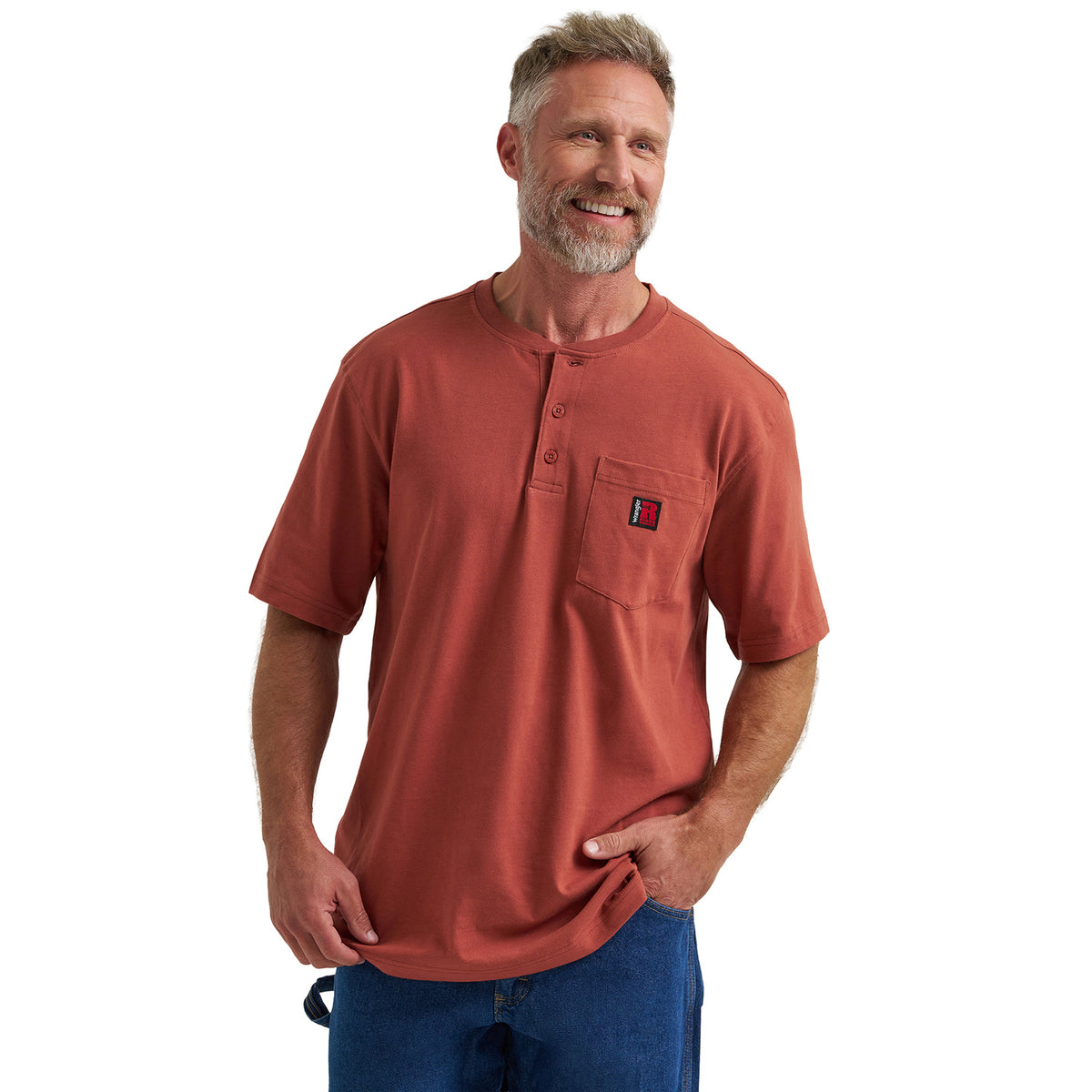 Wrangler Men's RIGGS Workwear® Short Sleeve Relaxed Henley Work Shirts Wrangler RIGGS Mahogany 2XL Reg