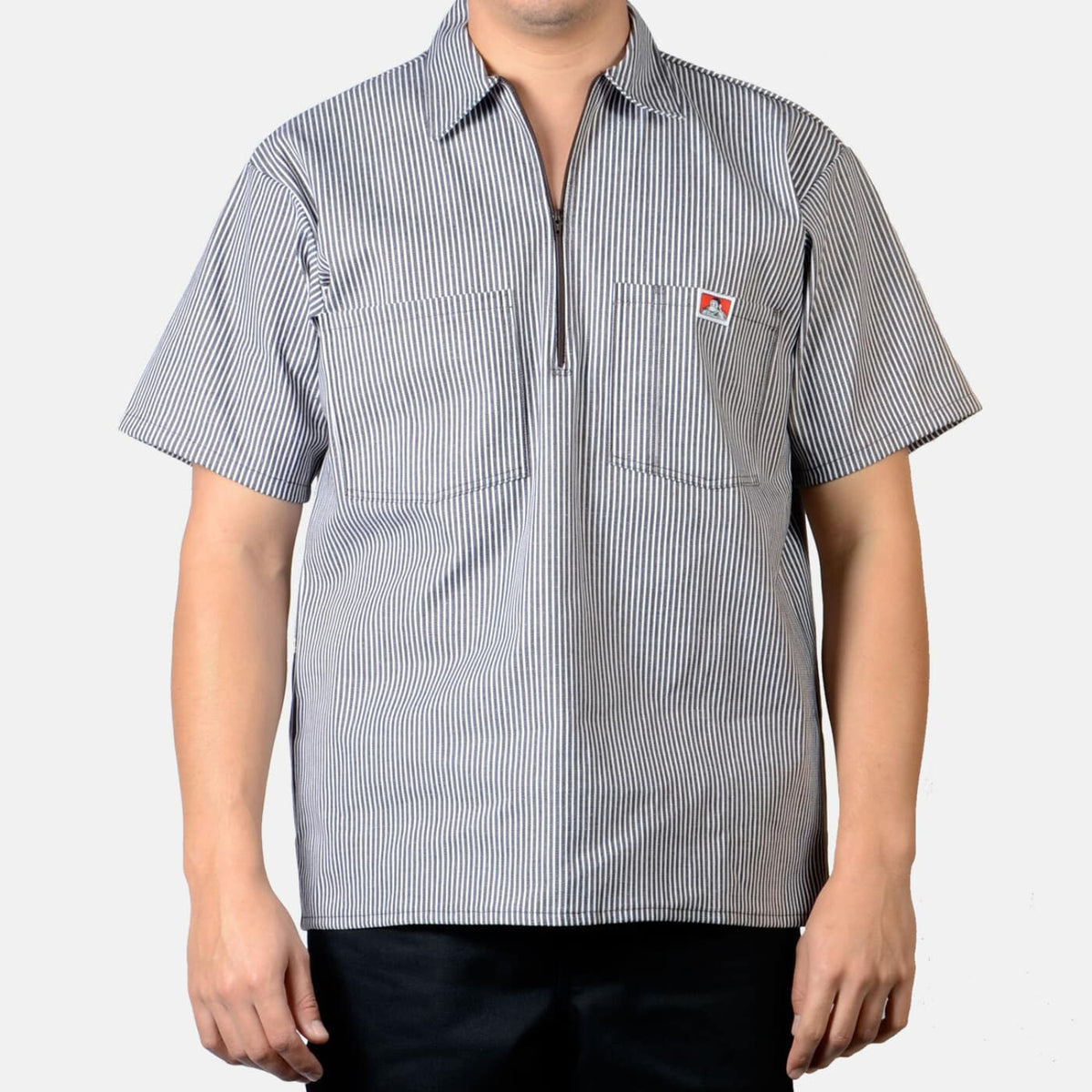 Ben Davis Men's Short Sleeve 1/2 Zip Work Shirt Work Shirts Ben Davis Brown Stripe 2XL Reg