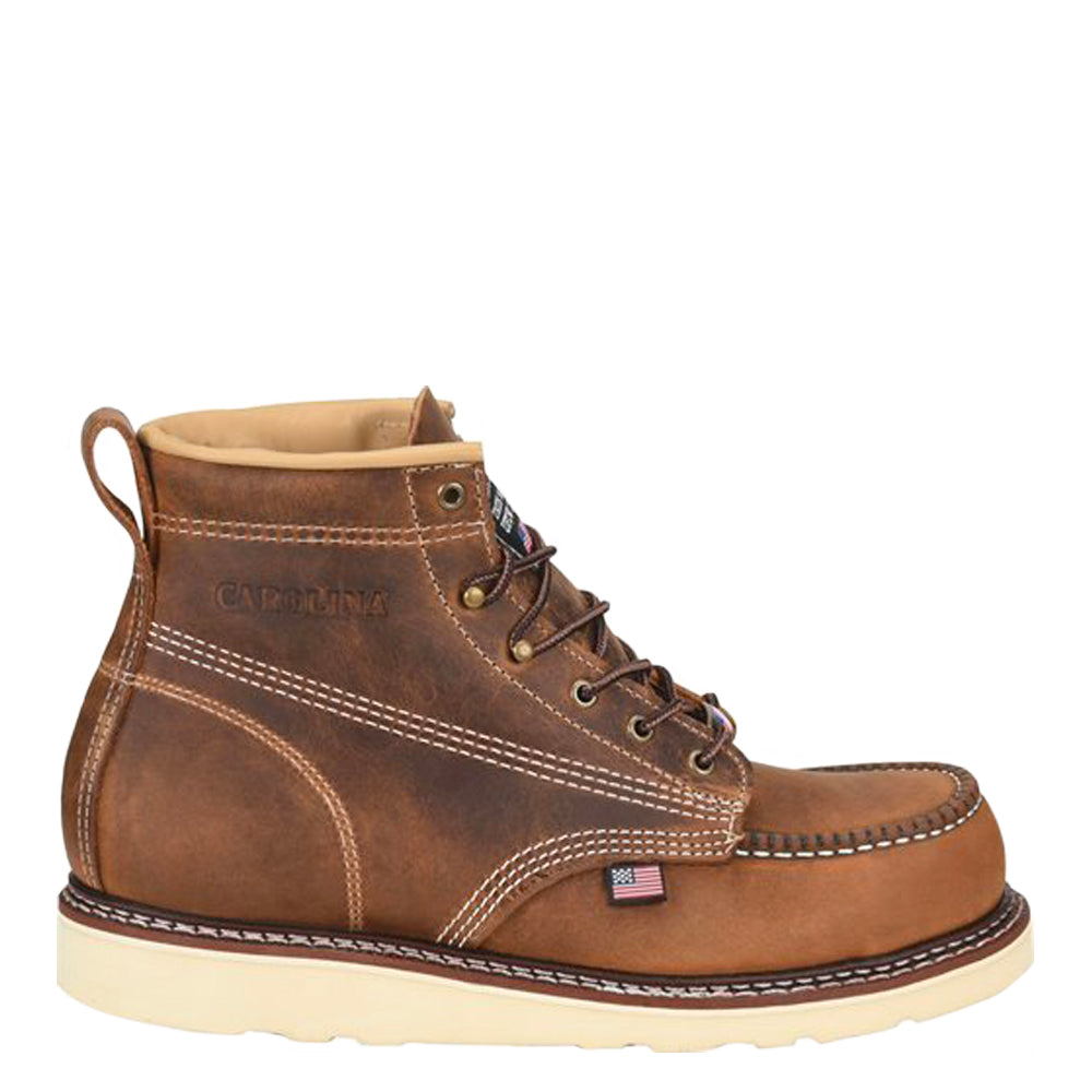 Carolina Men's AMP 6" USA Moc Toe Wedge Boots Work Boots Carolina Brown 10 D