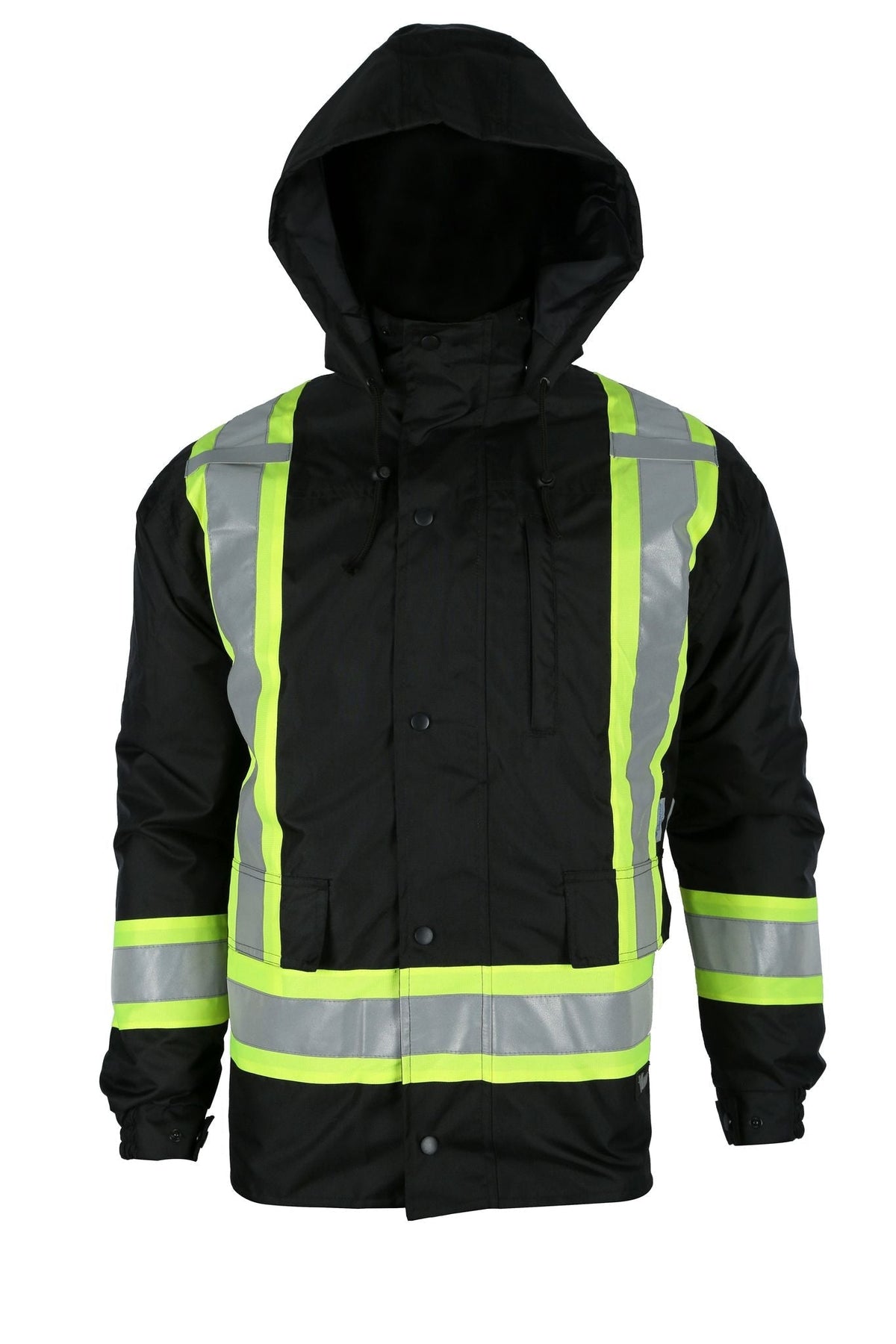 Viking Men's Handyman® Waterproof Class 1 Hi-Vis 7-in-1 Hooded Rain Jacket_Black Rainwear Viking Black 2XL Reg