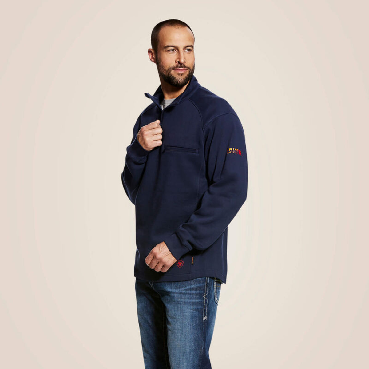 Ariat Men's FR Mock Collar 1/4 Zip Long Sleeve T-Shirt Long Sleeve T-Shirts Ariat Navy 2XL Reg