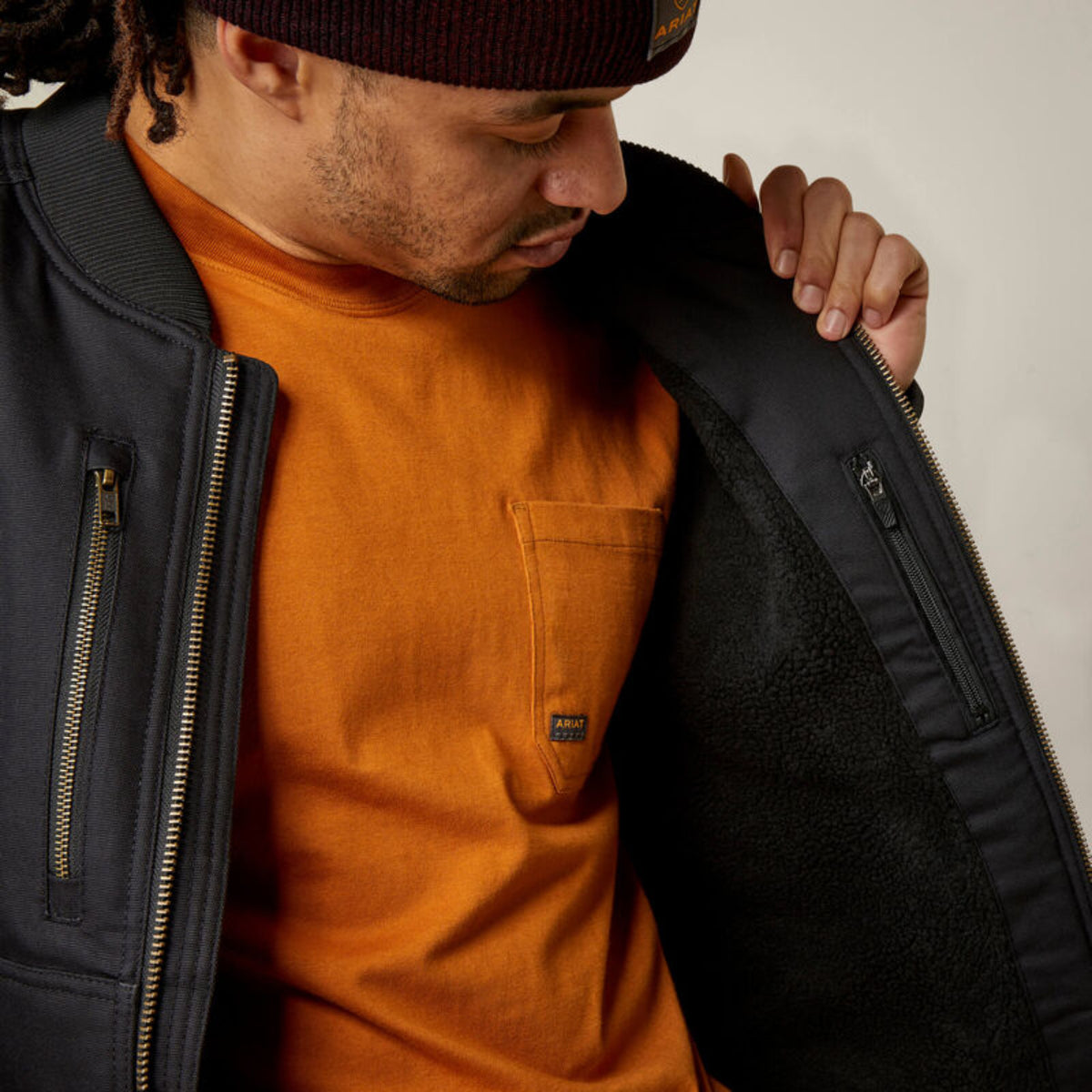 Ariat Men's Rebar Stretch Canvas Zip Bomber Jacket Jackets & Coats Ariat