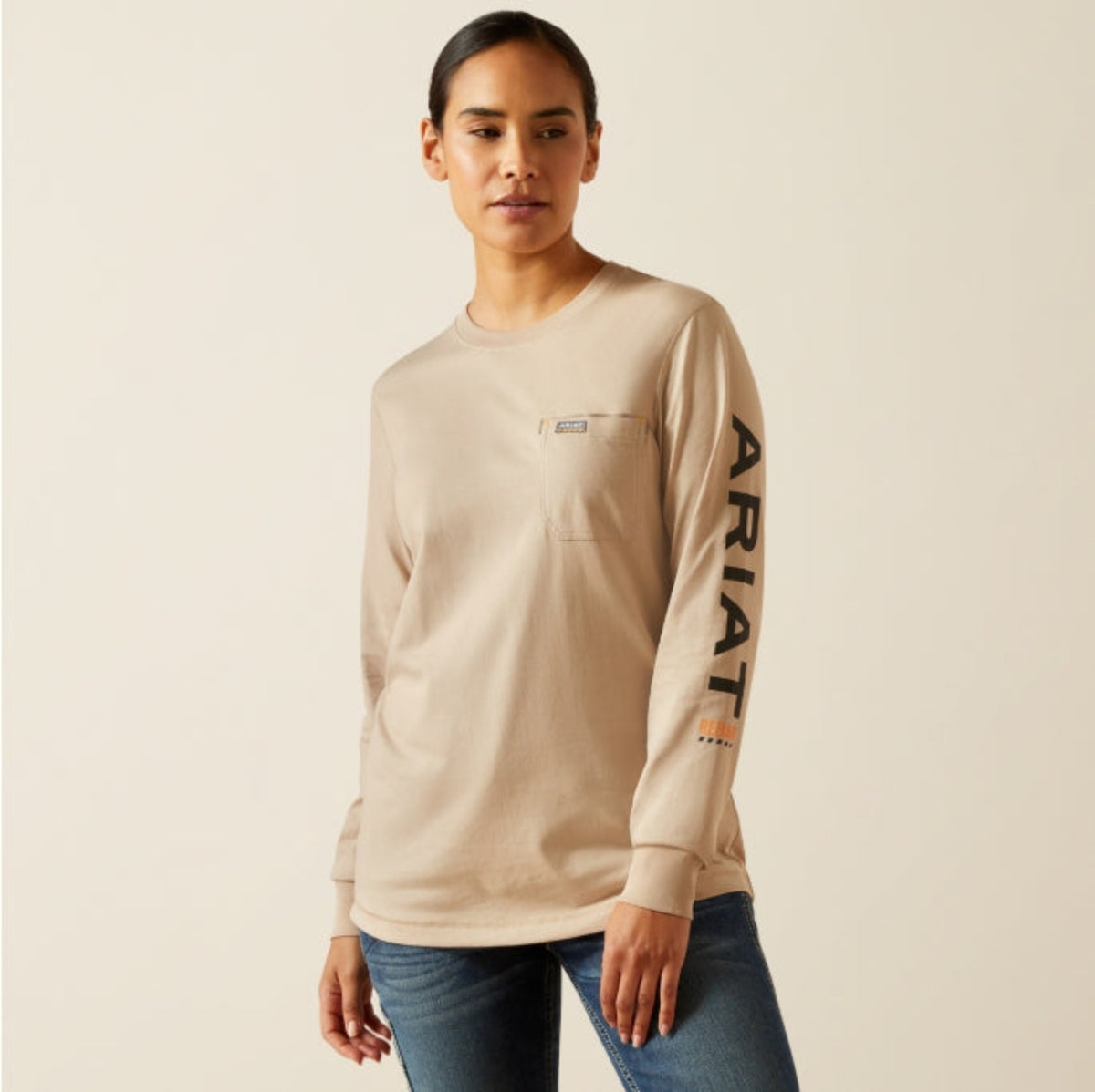 Ariat Women's Rebar Workman Logo Pocket Long Sleeve T-Shirt Long Sleeve T-Shirts Ariat String/Black 1XL Plus