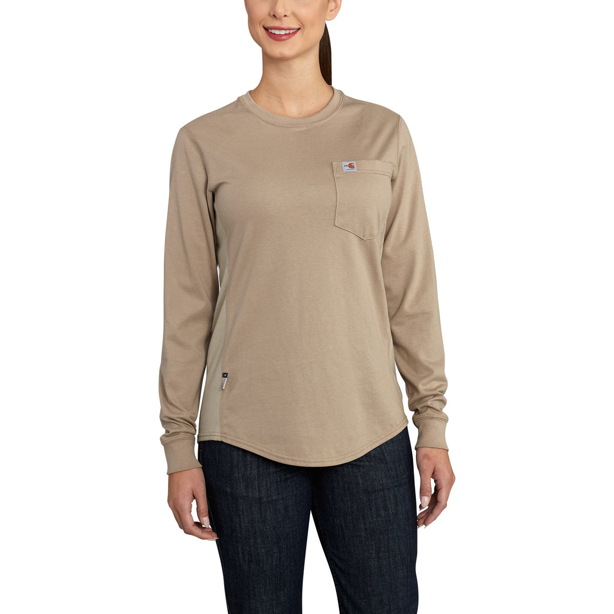 Carhartt Women's FR Force Cotton Long Sleeve T-Shirt Long Sleeve T-Shirts Carhartt Khaki 2XL Reg