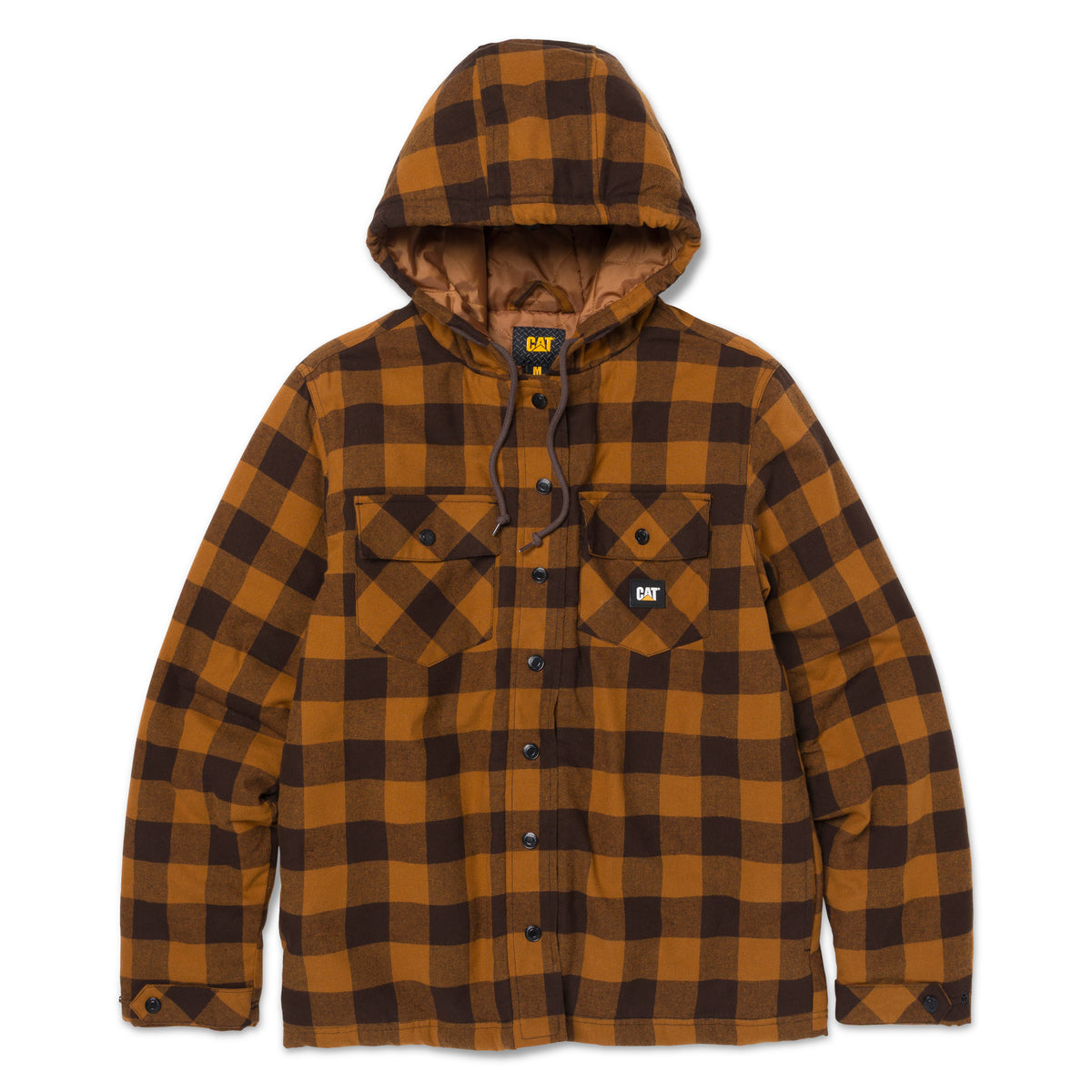 CAT Men's Hooded Flannel Snap-Front Shirt Jac Sweatshirts & Hoodies CAT Bronze 2XL Reg