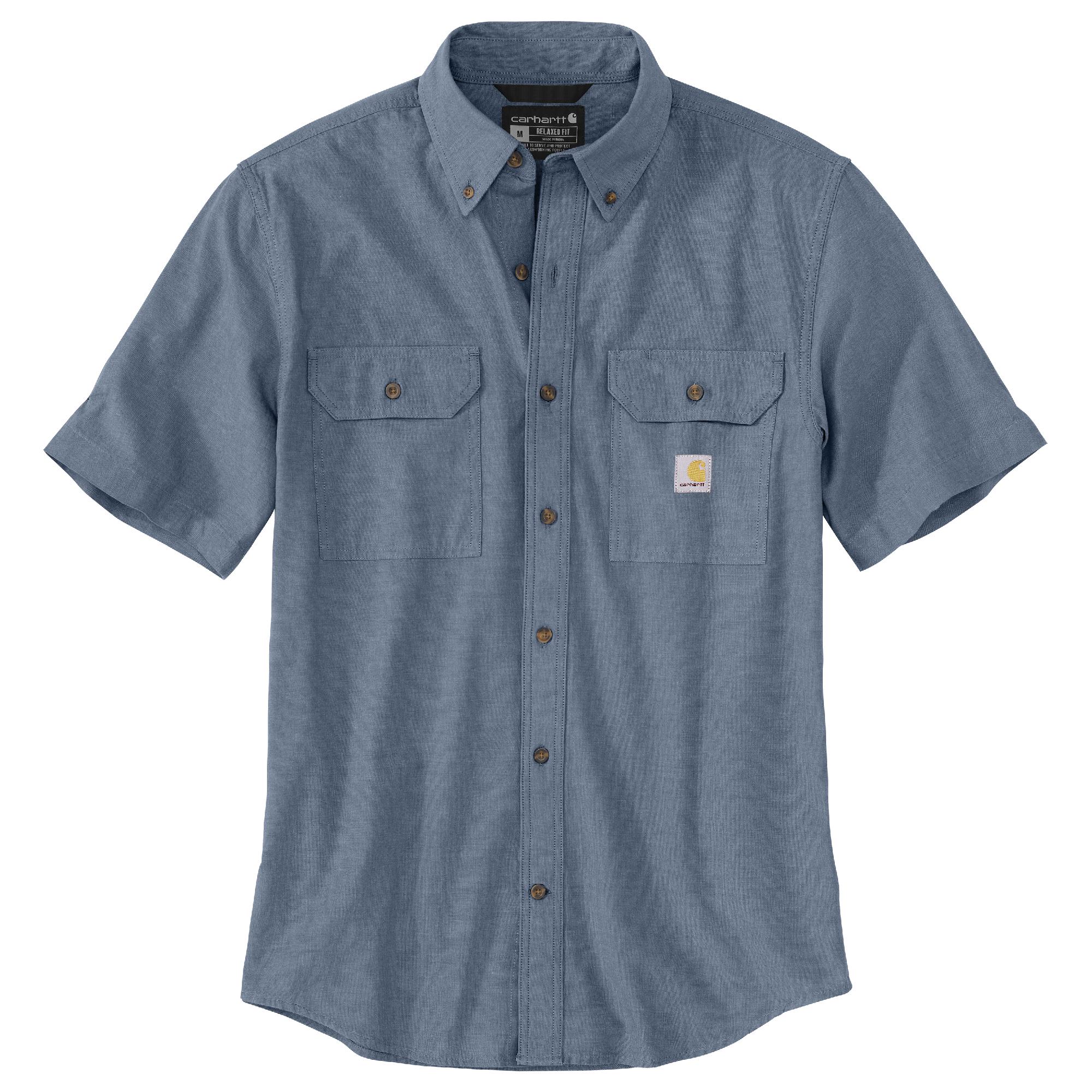 Carhartt Men's Loose Fit Midweight Short Sleeve Button Shirt Denim Blue Chambray / Medium Carhartt Men's Loose Fit Midweight Short Sleeve Button Shirt Denim Blue Chambray / Medium