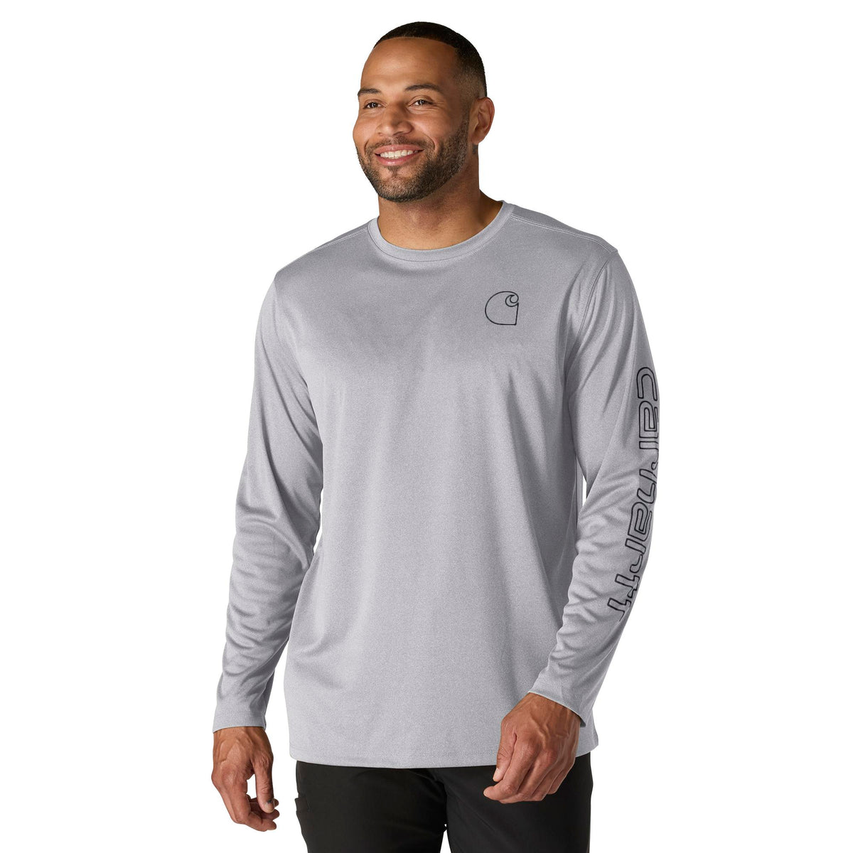 Carhartt Men's Force Sun Defender Lightweight Long Sleeve Logo T-Shirt Long Sleeve T-Shirts Carhartt Steel Heather 2XL Reg