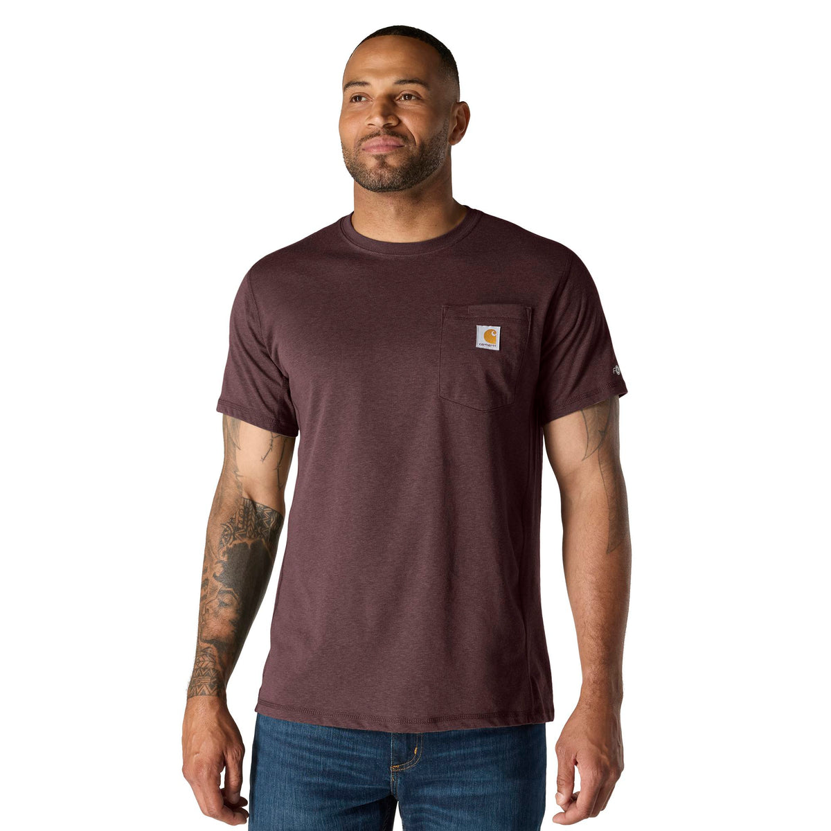 Carhartt Men's Force® Relaxed Fit Midweight Short Sleeve Pocket Tee T-Shirts Carhartt Deep Cherrywood Heather 2XL Reg
