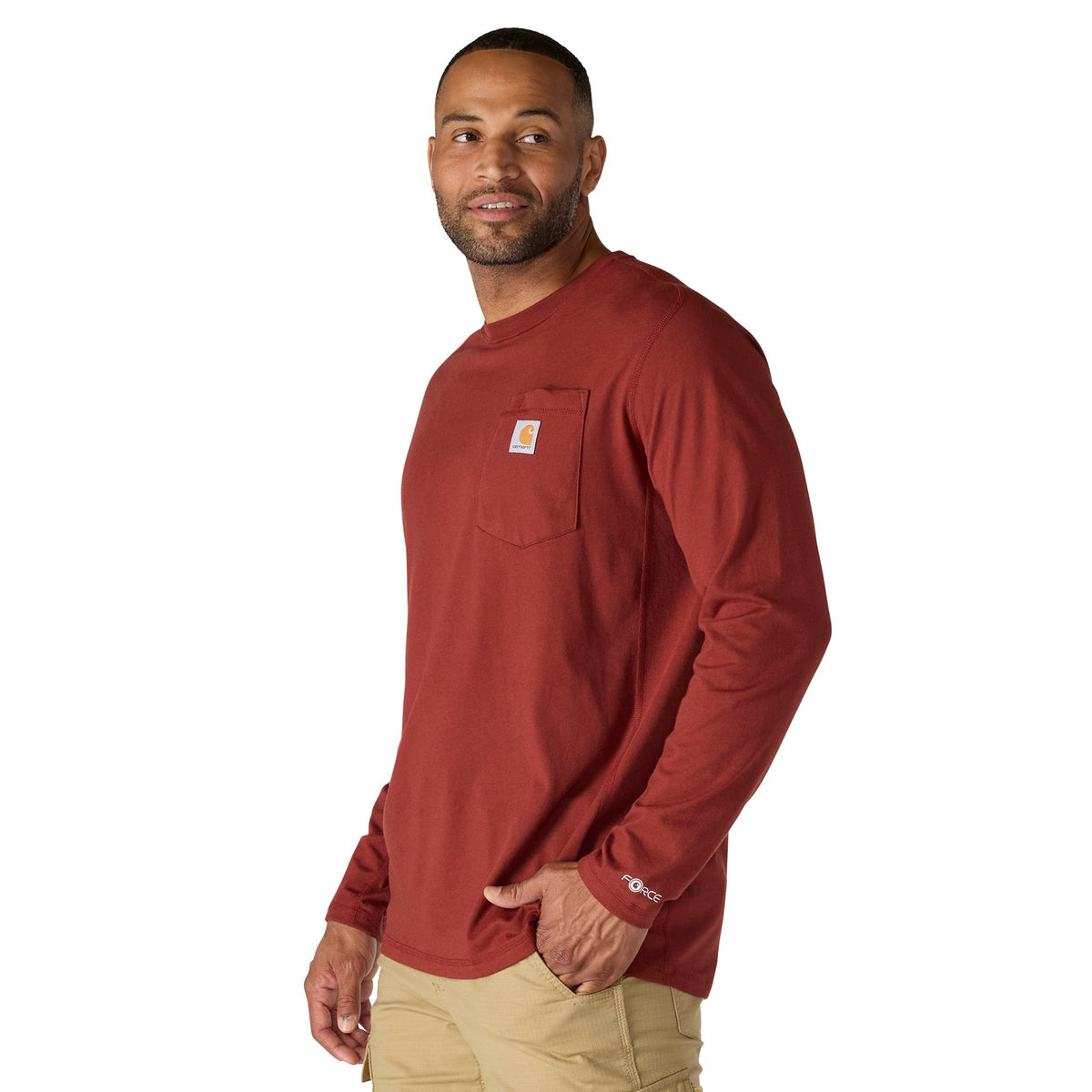 Carhartt Men's Force® Relaxed Fit Long Sleeve Pocket T-Shirt Long Sleeve T-Shirts Carhartt Dark Spice Red Heather 2XL Reg