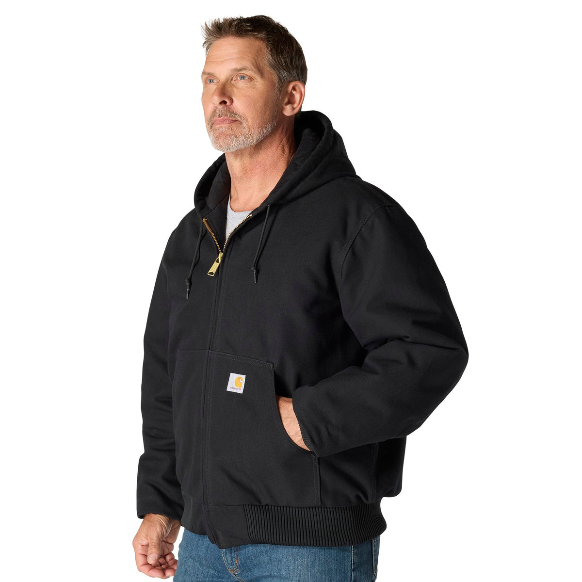 Carhartt Men's Flannel Lined Firm Duck Zip Hooded Active Jacket