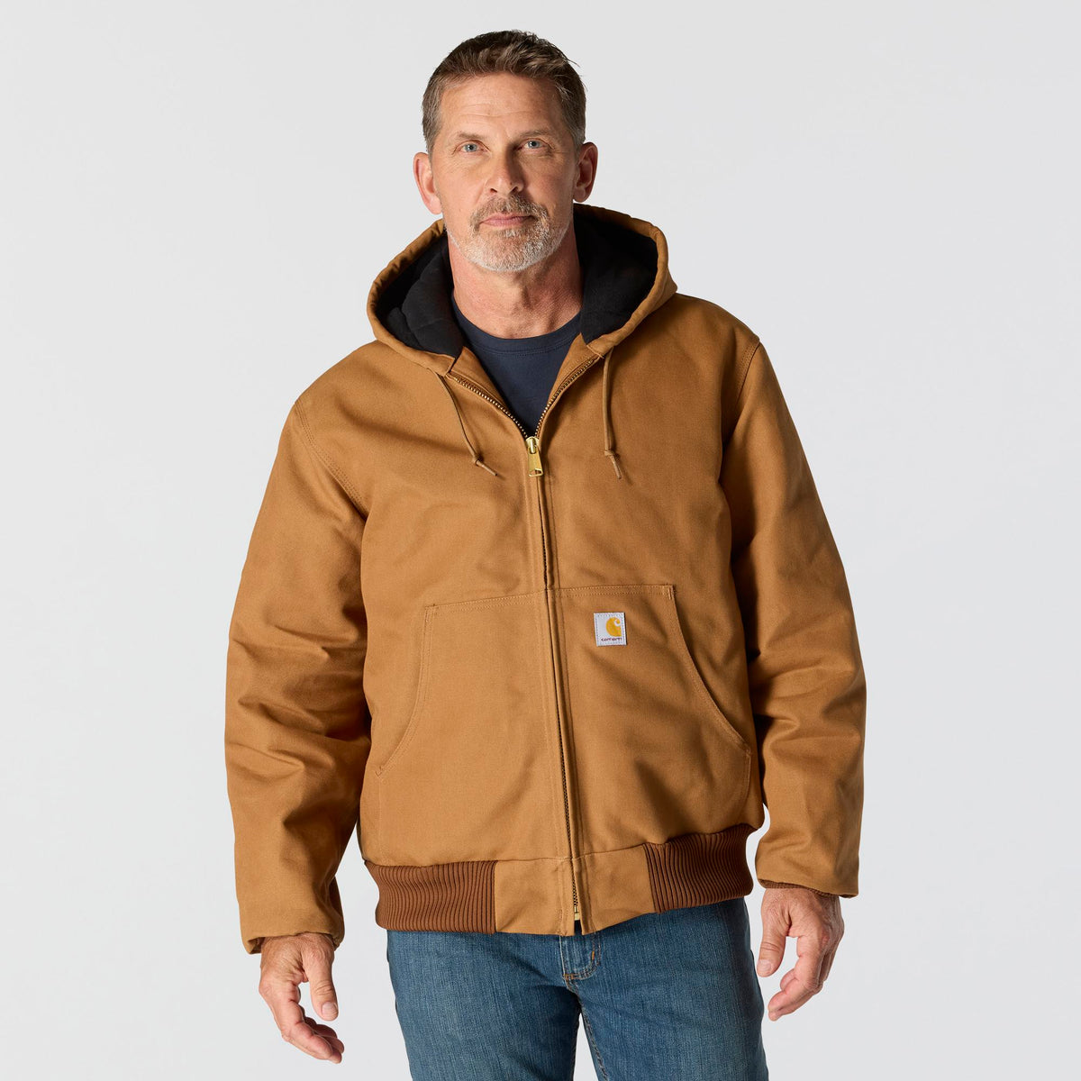 Carhartt Men's Flannel Lined Firm Duck Zip Hooded Active Jacket Jackets & Coats Carhartt Carhartt Brown 2XL Reg