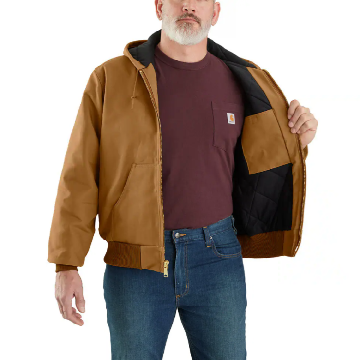 Carhartt Men's Flannel Lined Firm Duck Insulated Zip Hooded Jacket Carhartt Men's Flannel Lined Firm Duck Insulated Zip Hooded Jacket