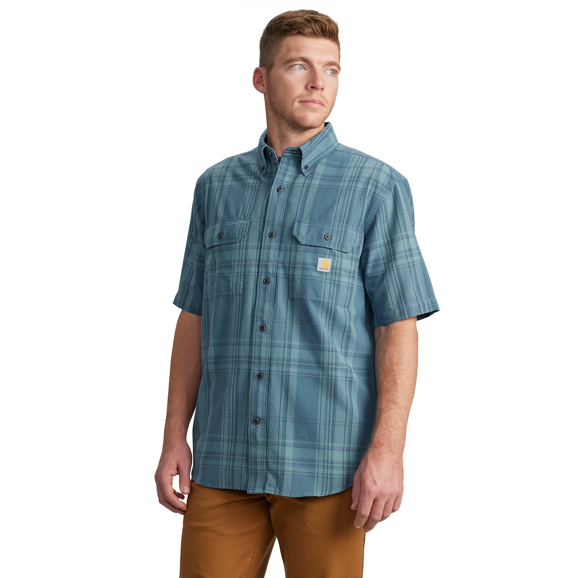 Carhartt Men's Loose Fit Midweight Plaid Short-Sleeve Shirt, Storm Blue