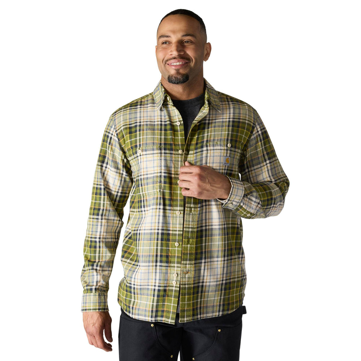 Carhartt Men's Rugged Flex® Relaxed Fit Lightweight Long Sleeve Work Shirt Work Shirts Carhartt Dark Bronzed Green 2XL Reg