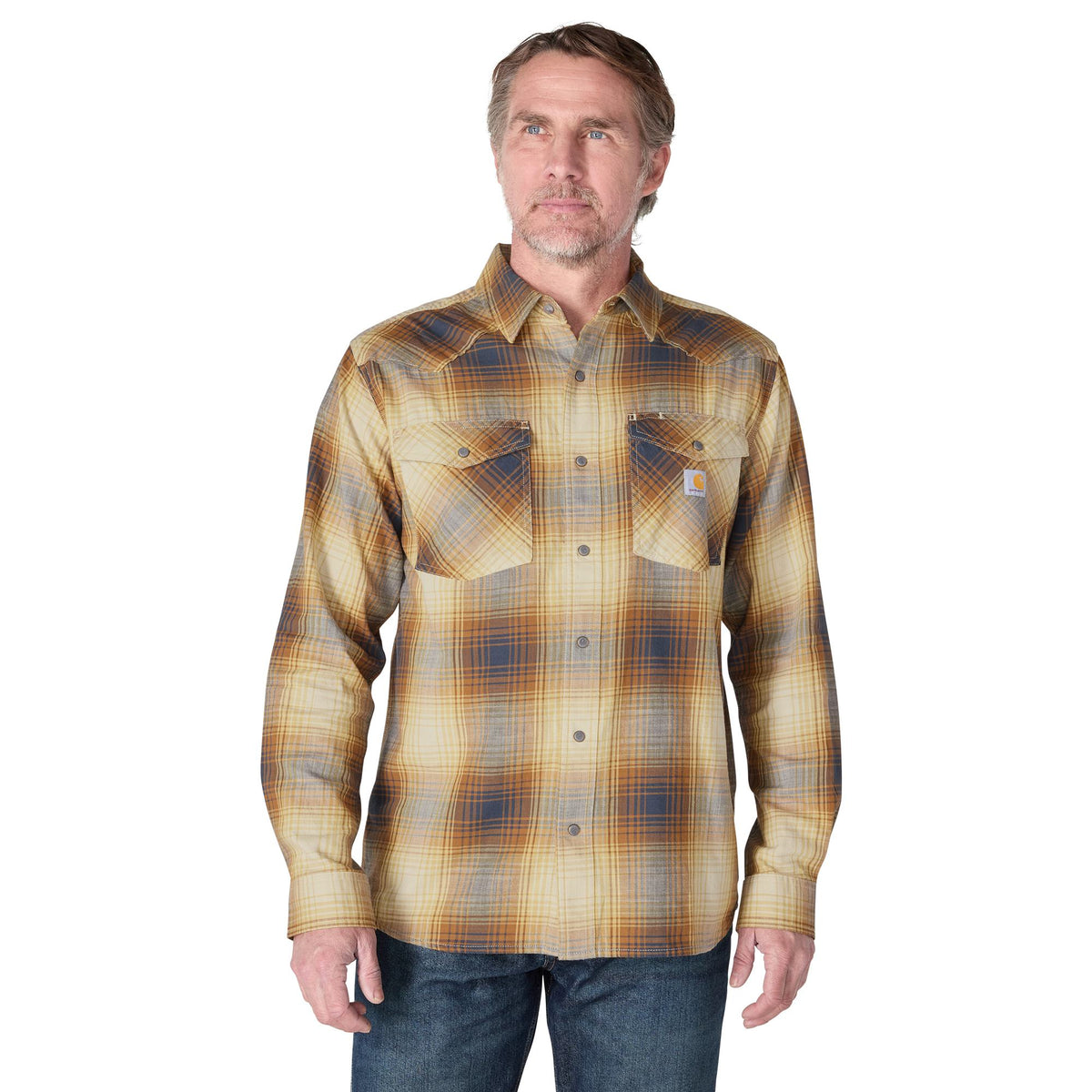 Carhartt Men's Montana Relaxed Fit Lightweight Snap-Front Long Sleeve Plaid Shirt Work Shirts Carhartt Sandstone 2XL Reg