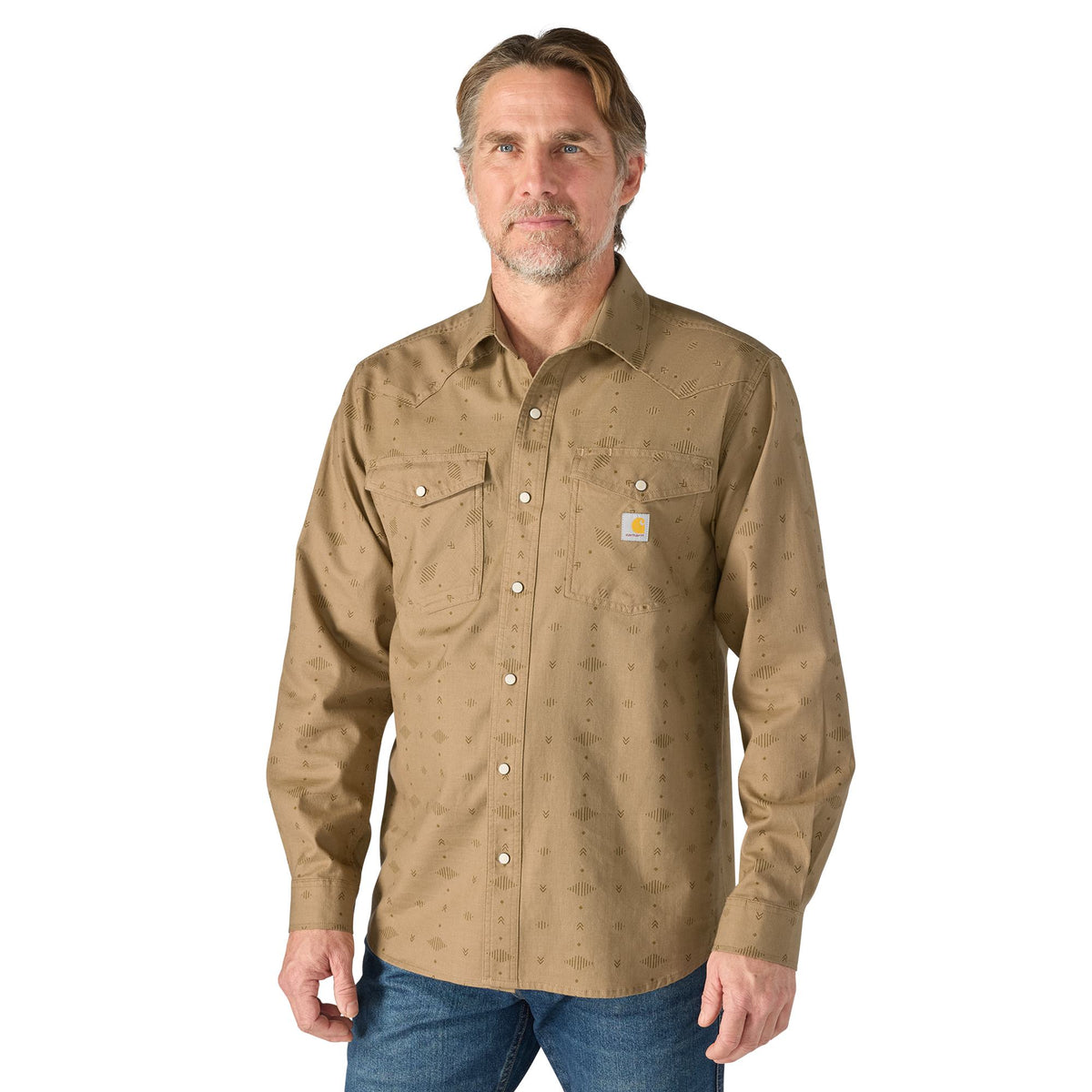 Carhartt Men's Montana Relaxed Fit Lightweight Snap-Front Long Sleeve Plaid Shirt Work Shirts Carhartt Night Fatigue Geo Print 2XL Reg