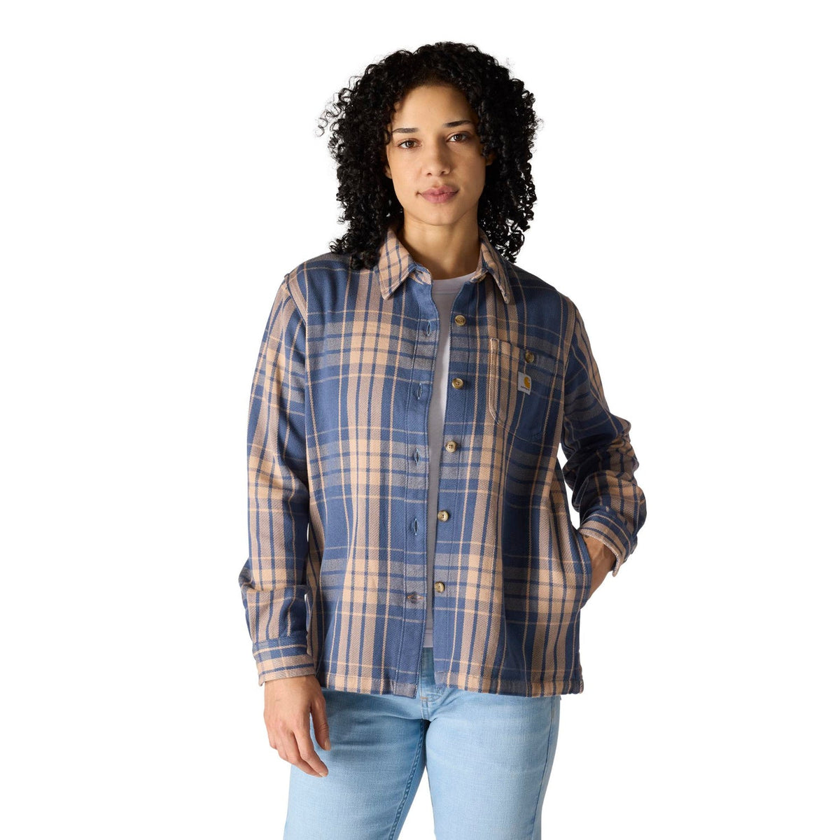 Carhartt Women's TENCEL™ Loose Fit Twill Plaid Long Sleeve Work Shirt Work Shirts Carhartt Faded Navy 2XL Reg