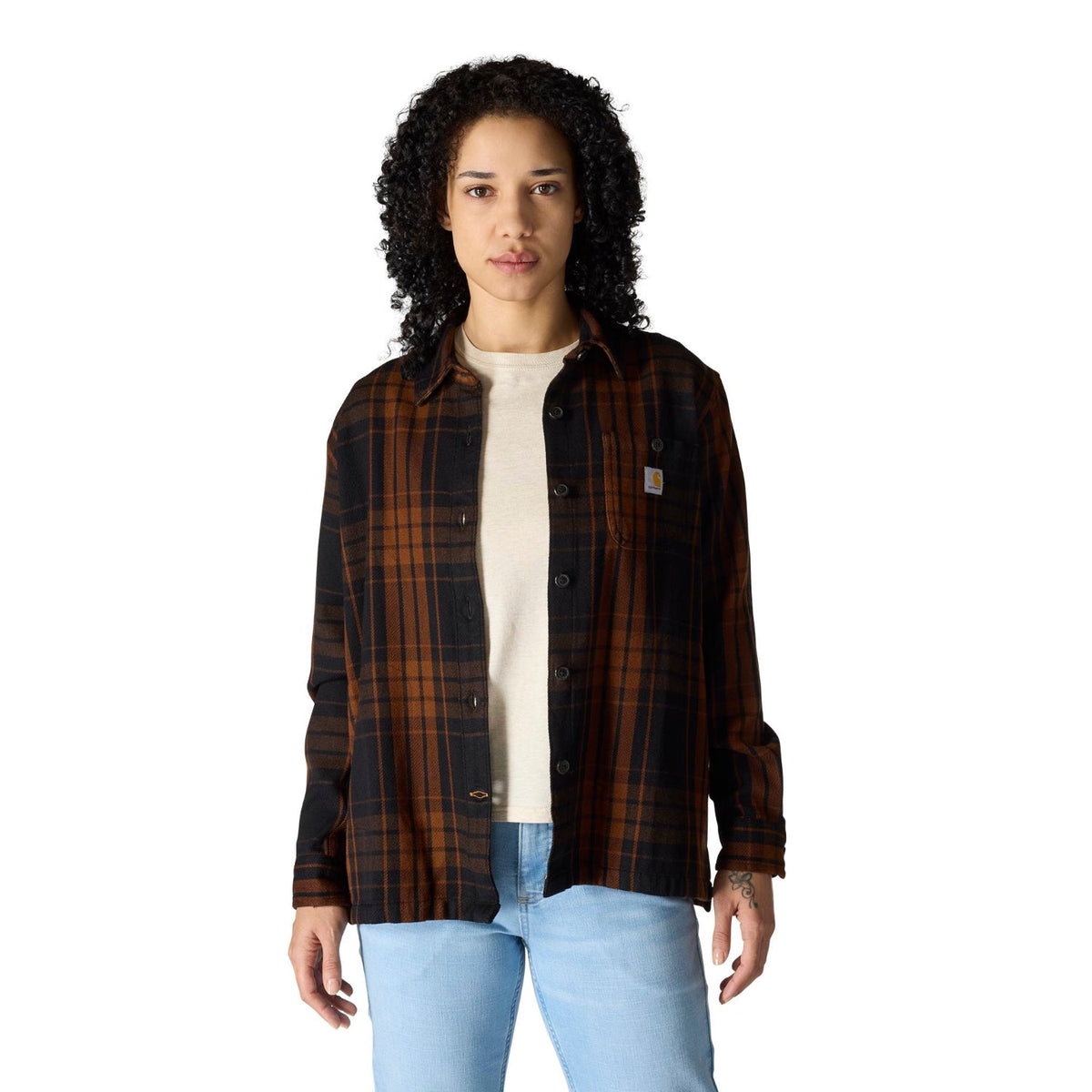 Carhartt Women's TENCEL™ Loose Fit Twill Plaid Long Sleeve Work Shirt Work Shirts Carhartt Black 2XL Reg