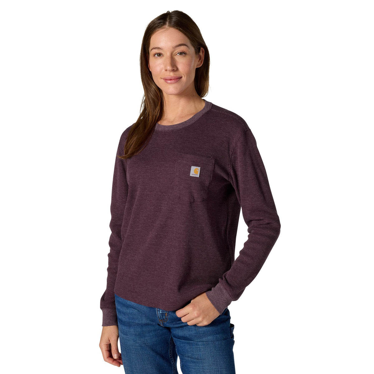 Carhartt Women's Waffle Knit Loose Fit Long Sleeve Pocket T-Shirt Long Sleeve T-Shirts Carhartt Deep Cherrywood 2XL Reg