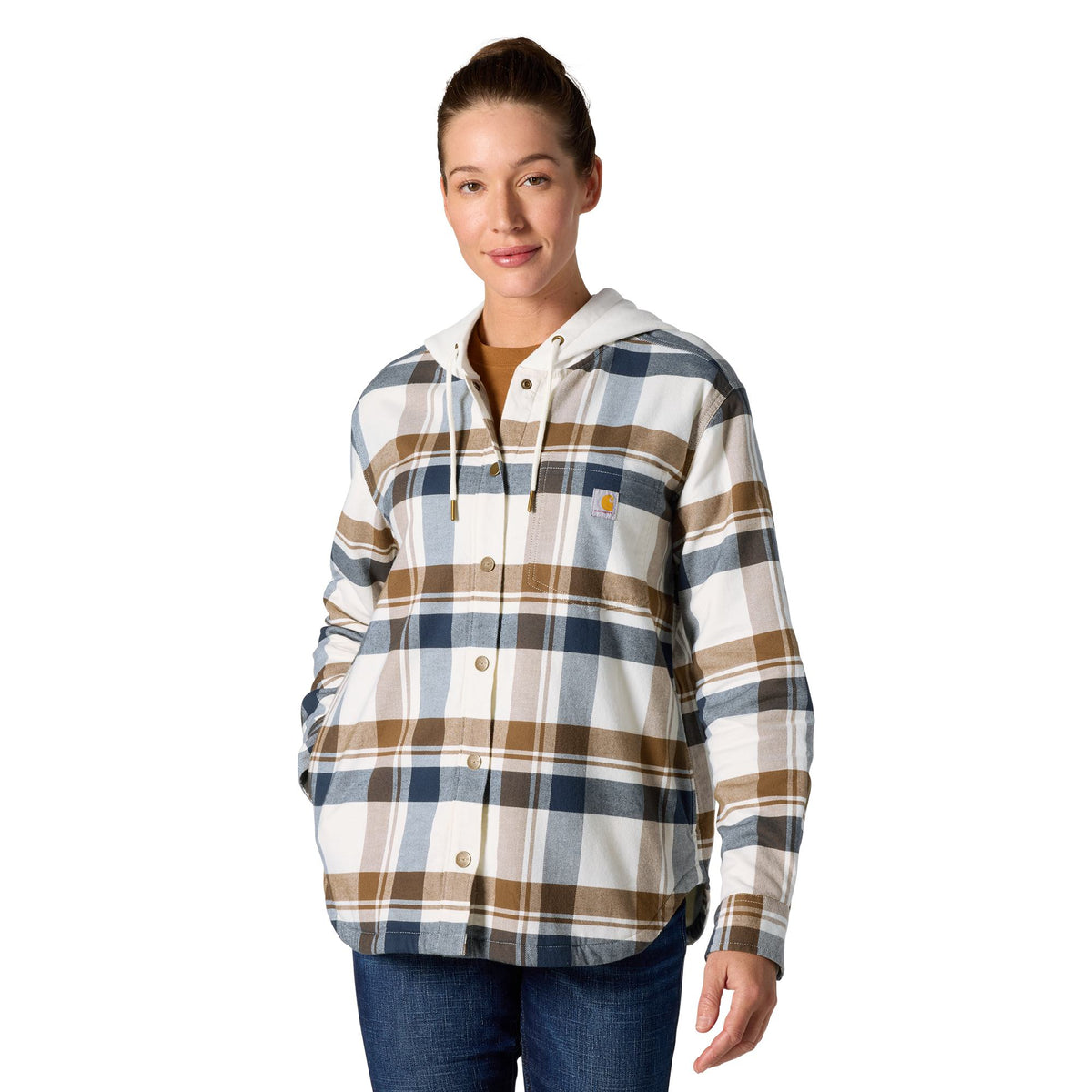 Carhartt Women's Hamilton Plaid Loose Fit Hooded Shirt Jac Sweatshirts & Hoodies Carhartt Deep Smoke Blue 2XL Reg