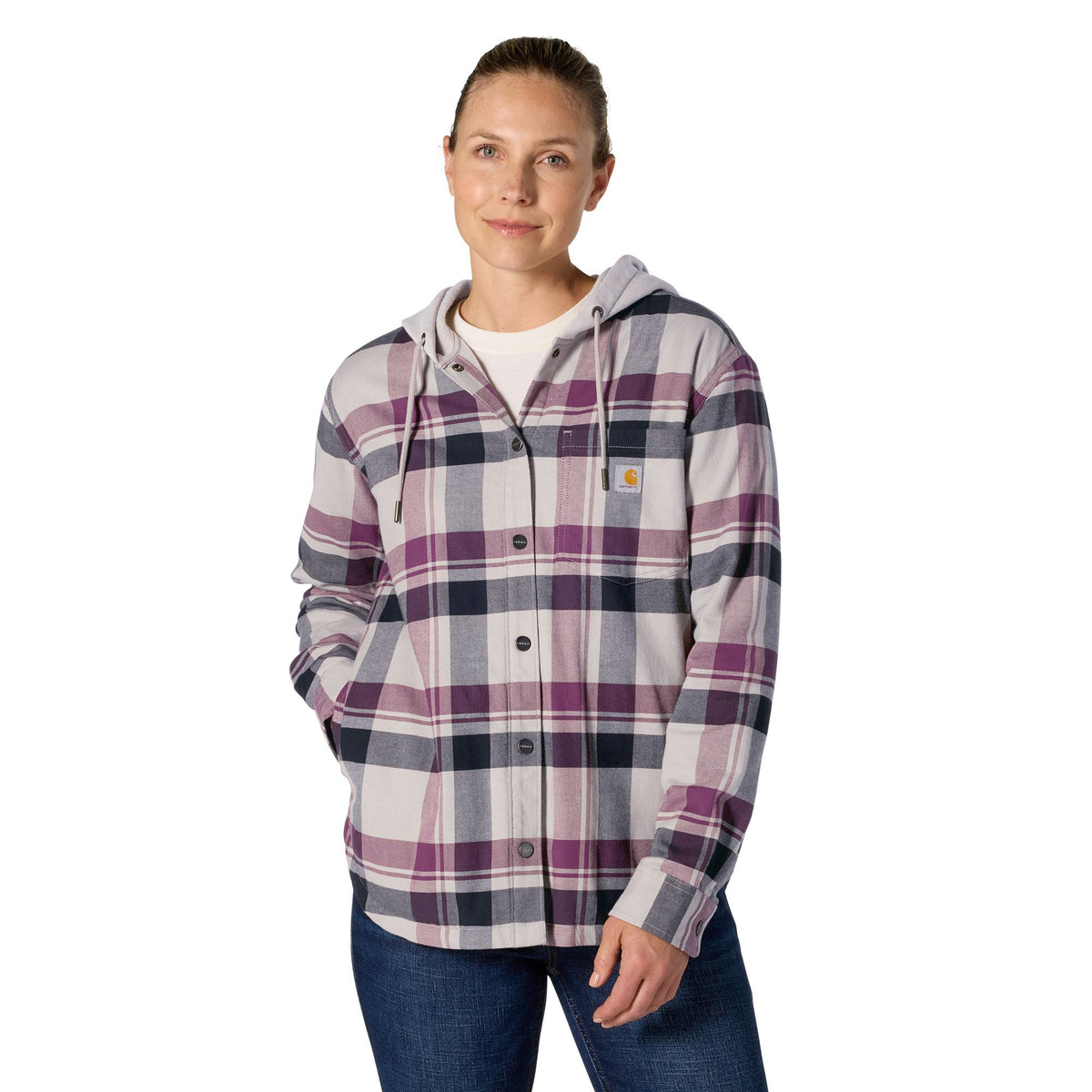 Carhartt Women's Hamilton Plaid Loose Fit Hooded Shirt Jac Sweatshirts & Hoodies Carhartt Deep Cherrywood 2XL Reg