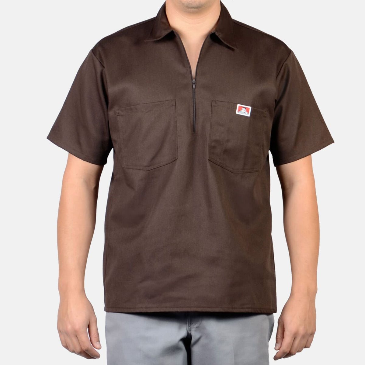 Ben Davis Men's 1/2 Zip Double Chest Pocket Short Sleeve Work Shirt Work Shirts Ben Davis Brown 2XL Reg