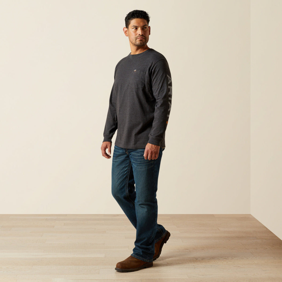 Ariat Men's Rebar Cotton Strong Chest Pocket Long Sleeve Logo T-Shirt - Work World - Workwear, Work Boots, Safety Gear