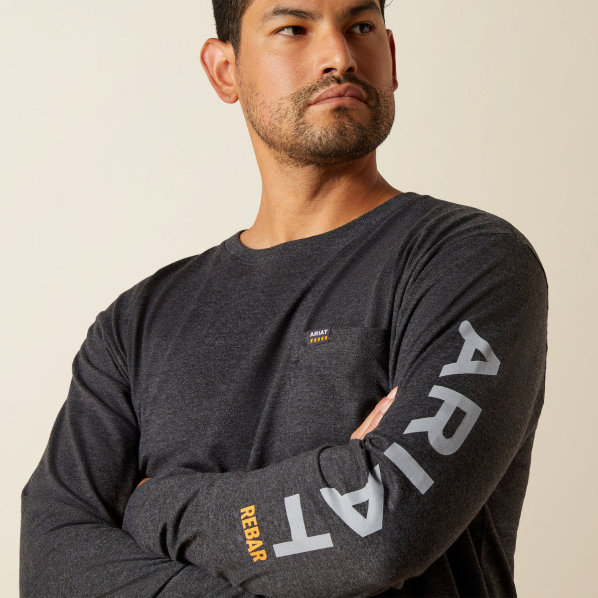 Ariat Men's Rebar Cotton Strong Chest Pocket Long Sleeve Logo T-Shirt - Work World - Workwear, Work Boots, Safety Gear