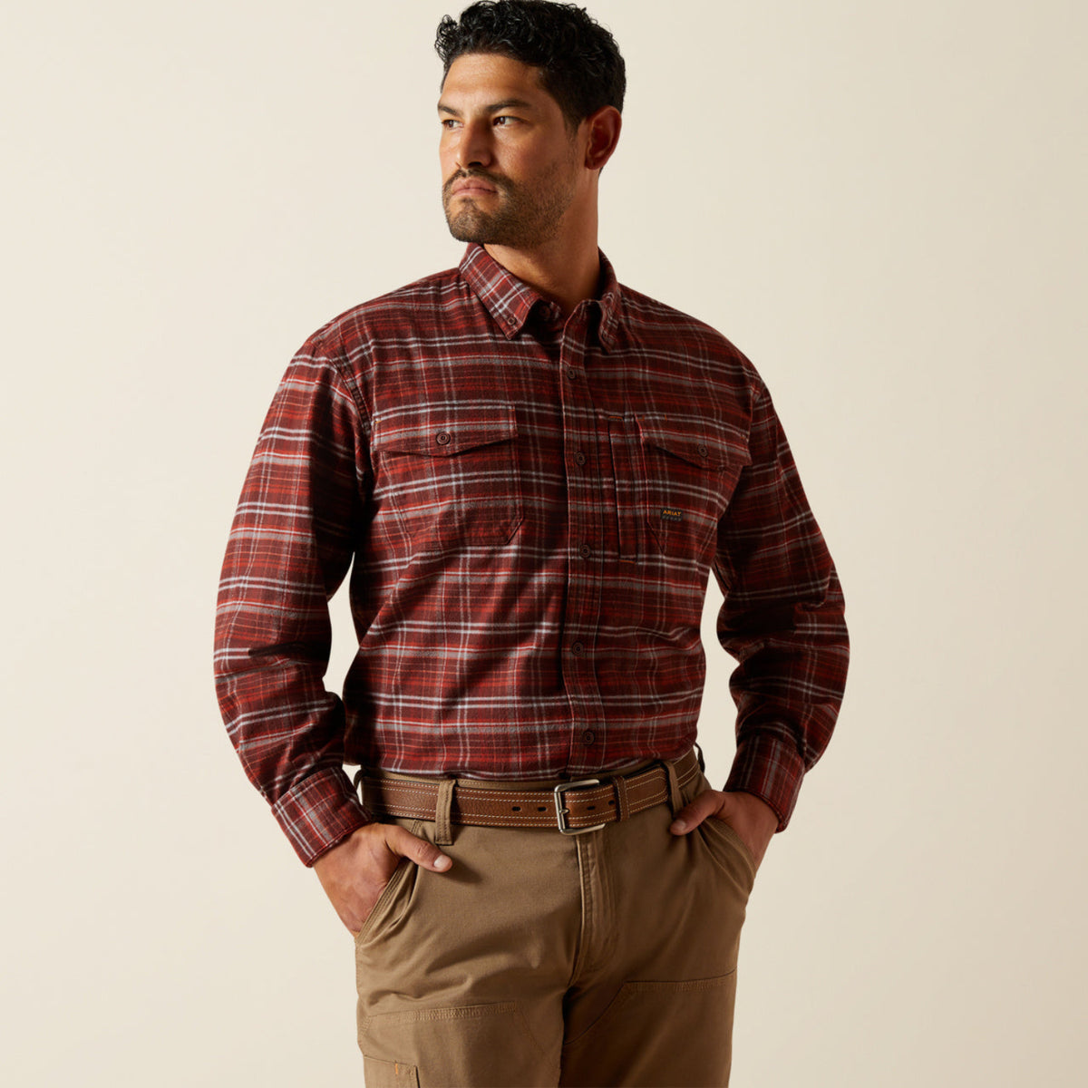 Ariat Men's Rebar™ Flannel DuraStretch™ Long Sleeve Work Shirt Work Shirts Ariat Bitter Chocolate 2XL Reg