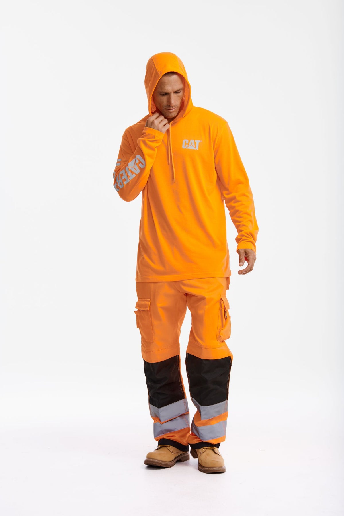 CAT Men's Hi-Vis UPF Hooded Long Sleeve T-Shirt - Work World - Workwear, Work Boots, Safety Gear