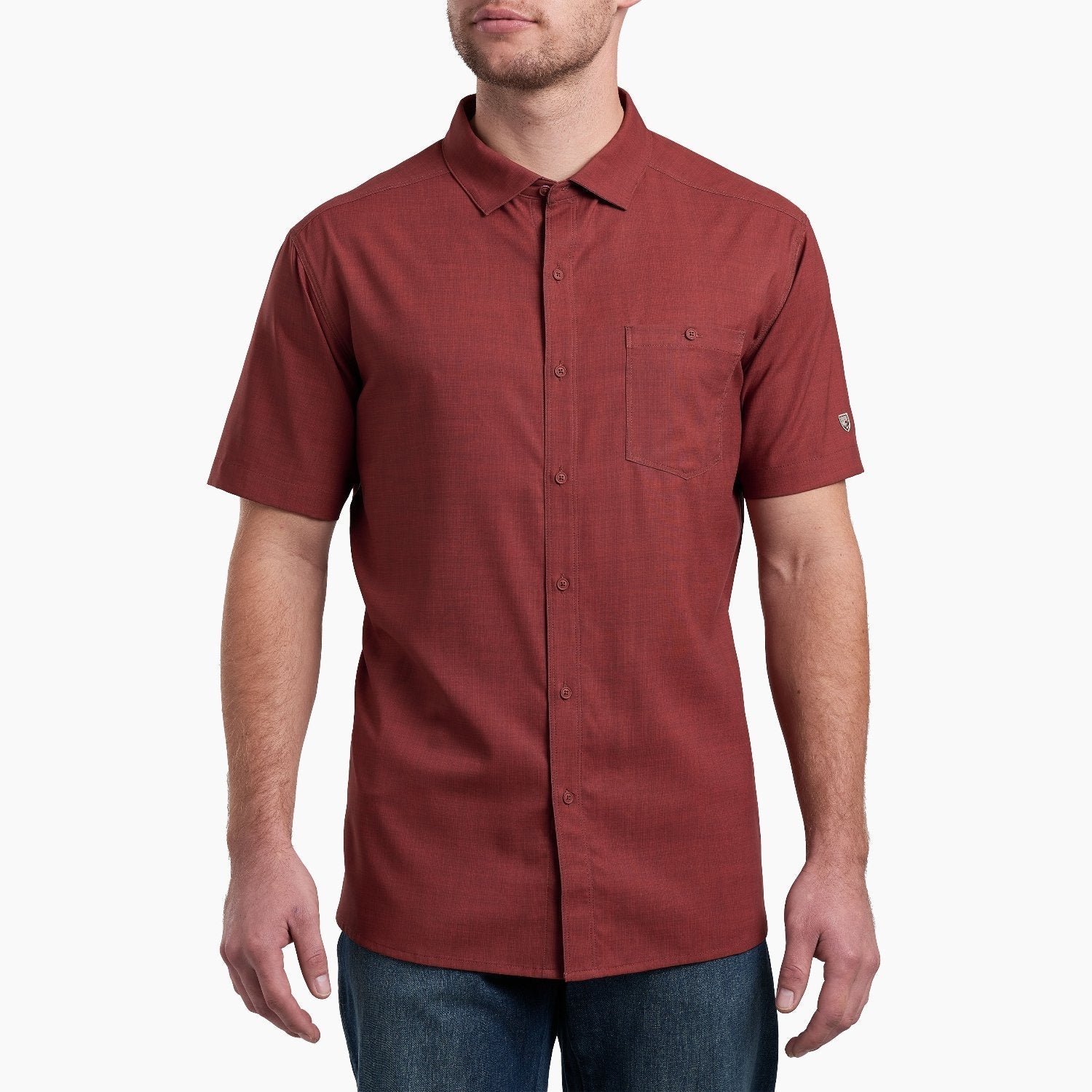 KÜHL Men's Persuadr UPF-50 Button-Down Short Sleeve Shirt Work Shirts KUHL Rusted Sun 2XL Reg