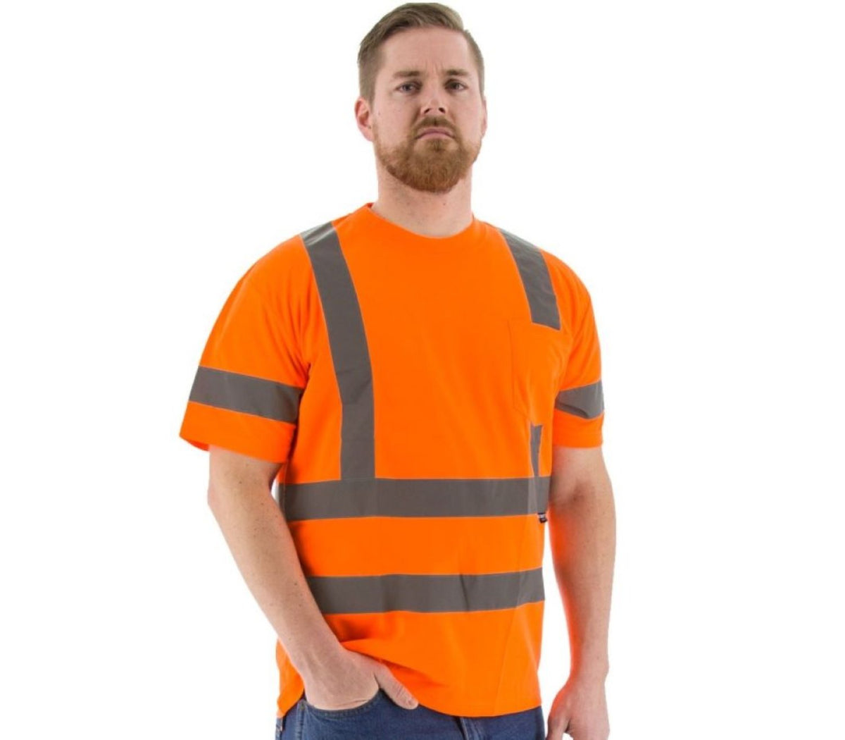 Majestic Men's Hi-Vis Short Sleeve Shirt Work Shirts Majestic Orange 2XL Reg